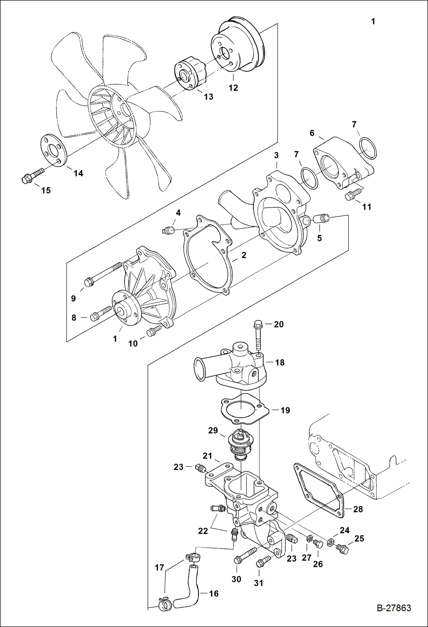 ВОДЯНАЯ ПОМПА И ТЕРМОСТАТ (KUBOTA)