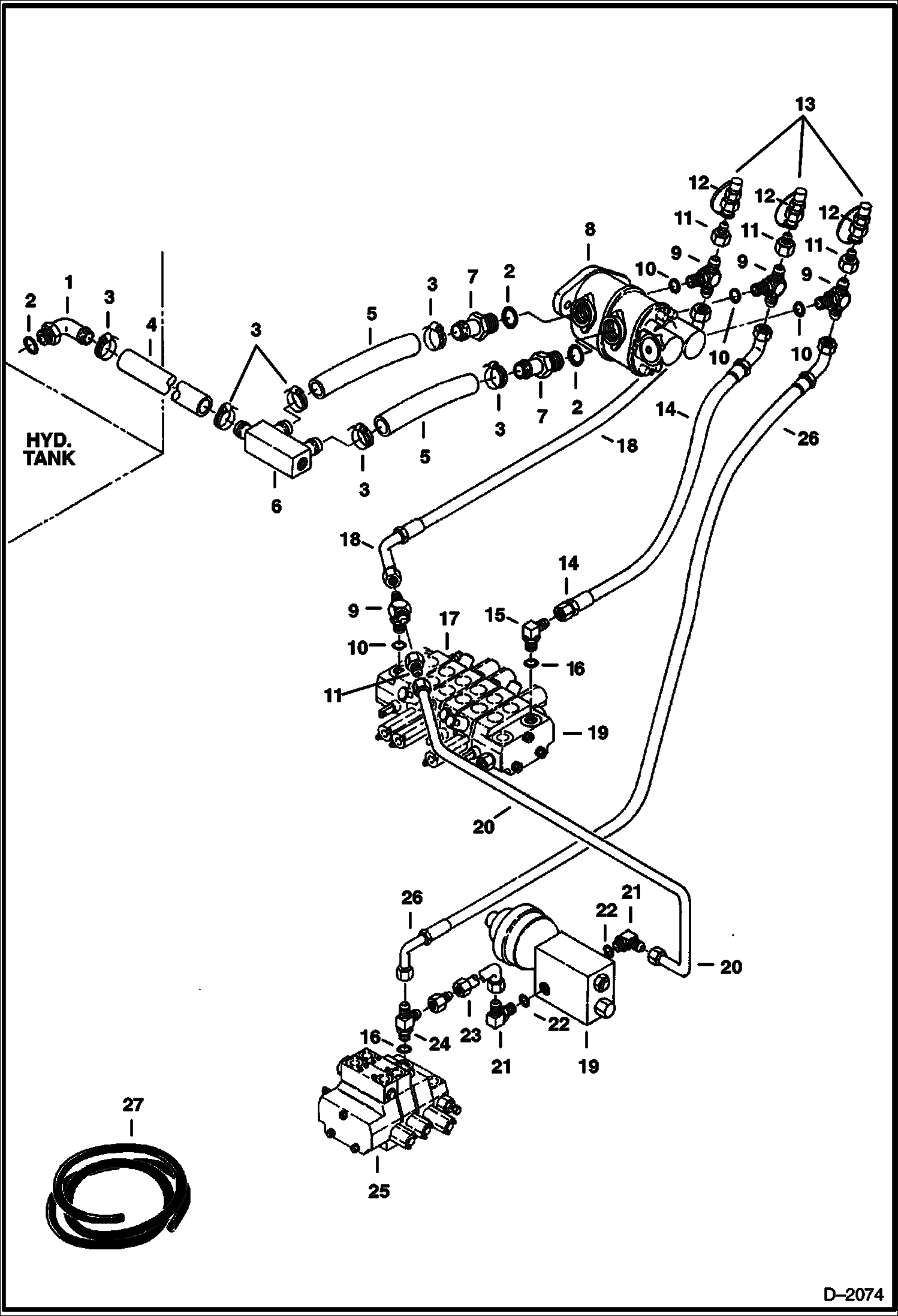 СХЕМА ГИДРАВЛИЧЕСКОЙ СИСТЕМЫ ИЗ БАКА В НАСОС В КЛАПАН