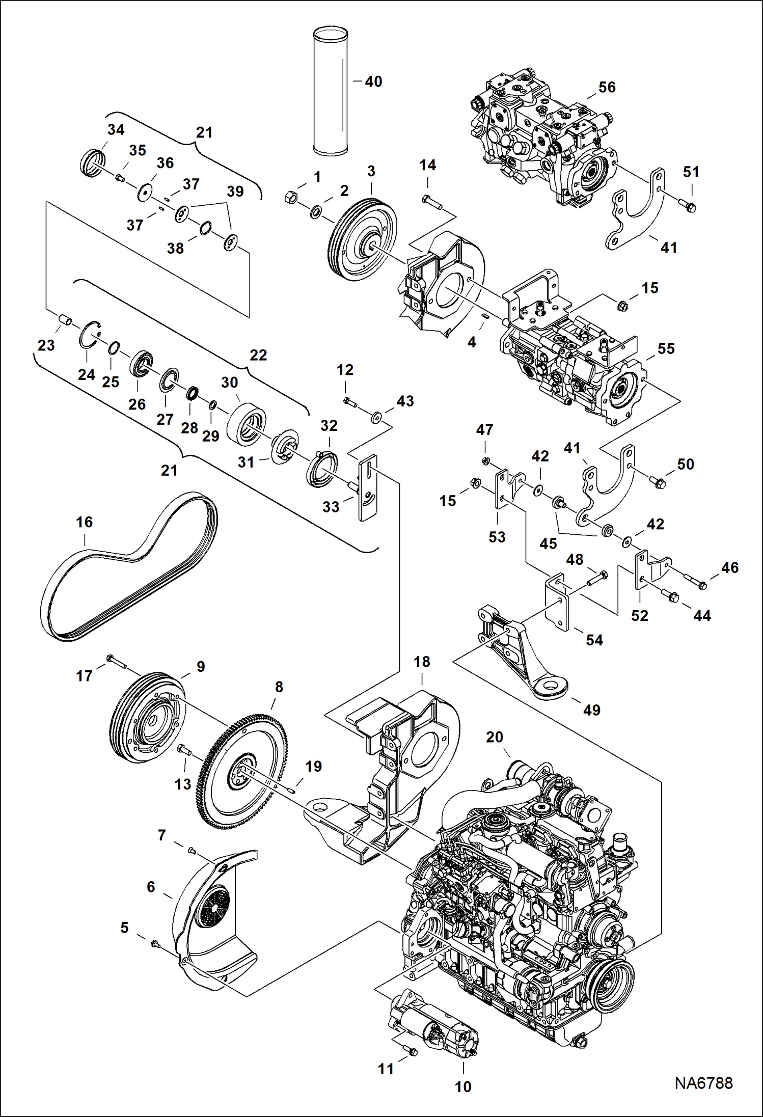 Схема ДВИГАТЕЛЬ И КРЕПЕЖНЫЕ ДЕТАЛИ (СИСТЕМА РЕМНЕЙ ПРИВОДА)