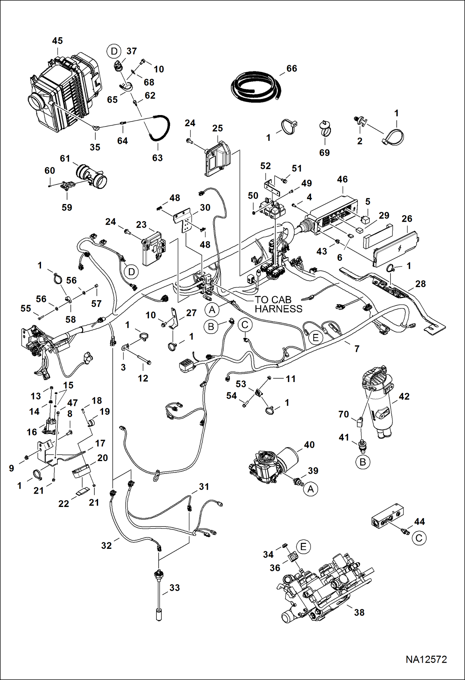 Схема ЭЛЕКТРОСХЕМА ДВИГАТЕЛЯ (ГЛАВНЫЙ ЖГУТ ПРОВОДОВ РАМЫ И ДАТЧИКИ ФИЛЬТРА) (СЕРИЙНЫЙ НОМЕР AT5T11744 И ВЫШЕ)