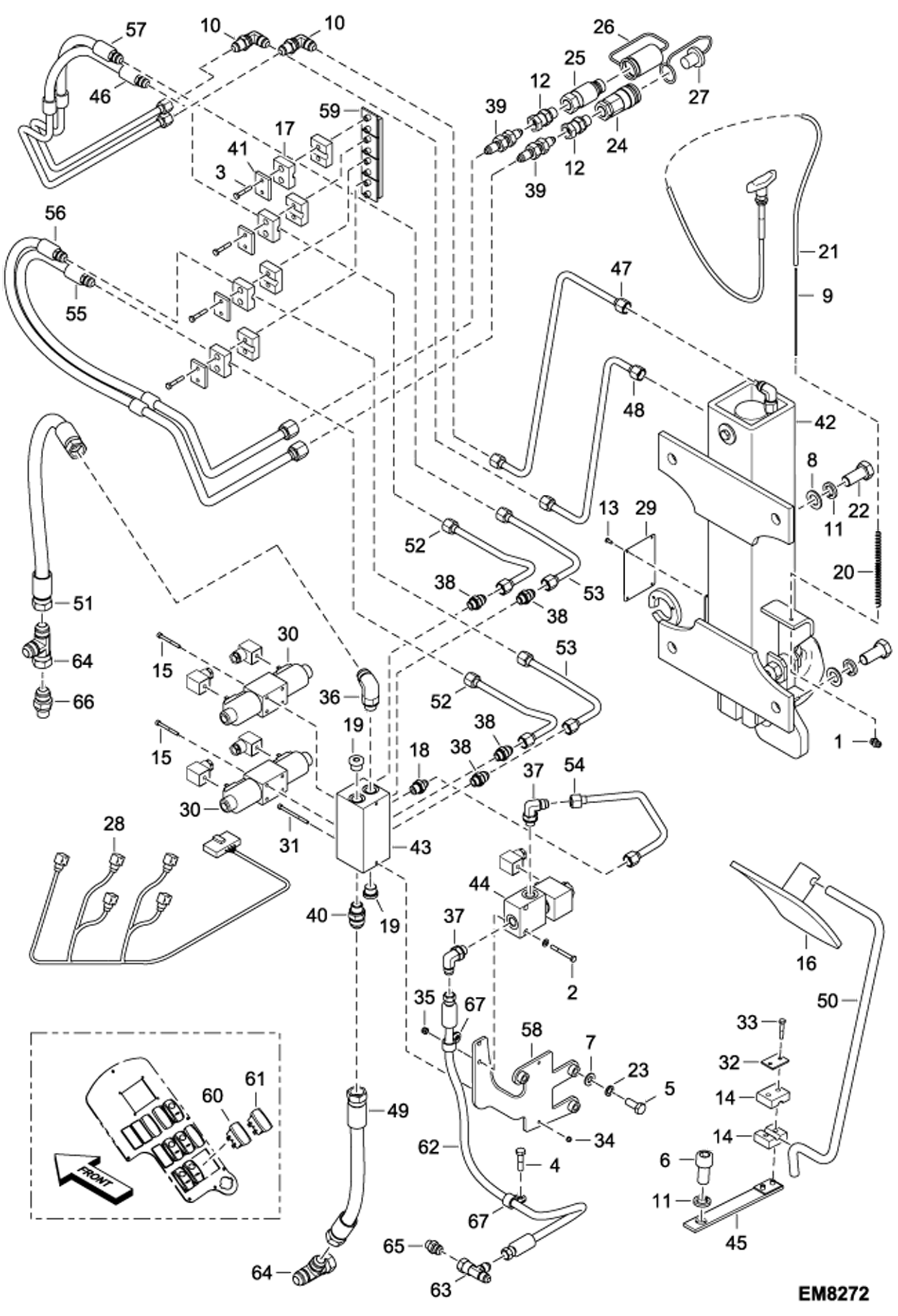 СХЕМА ГИДРАВЛИЧЕСКОЙ СИСТЕМЫ (ЗАДНИЙ ГИДРАВЛИЧЕСКИЙ КРЮК И ВСПОМОГАТЕЛЬНЫЕ ГИДРАВЛИЧЕСКИЕ МЕХАНИЗМЫ) (СЕРИЙНЫЙ НОМЕР AC1915000 И ВЫШЕ)