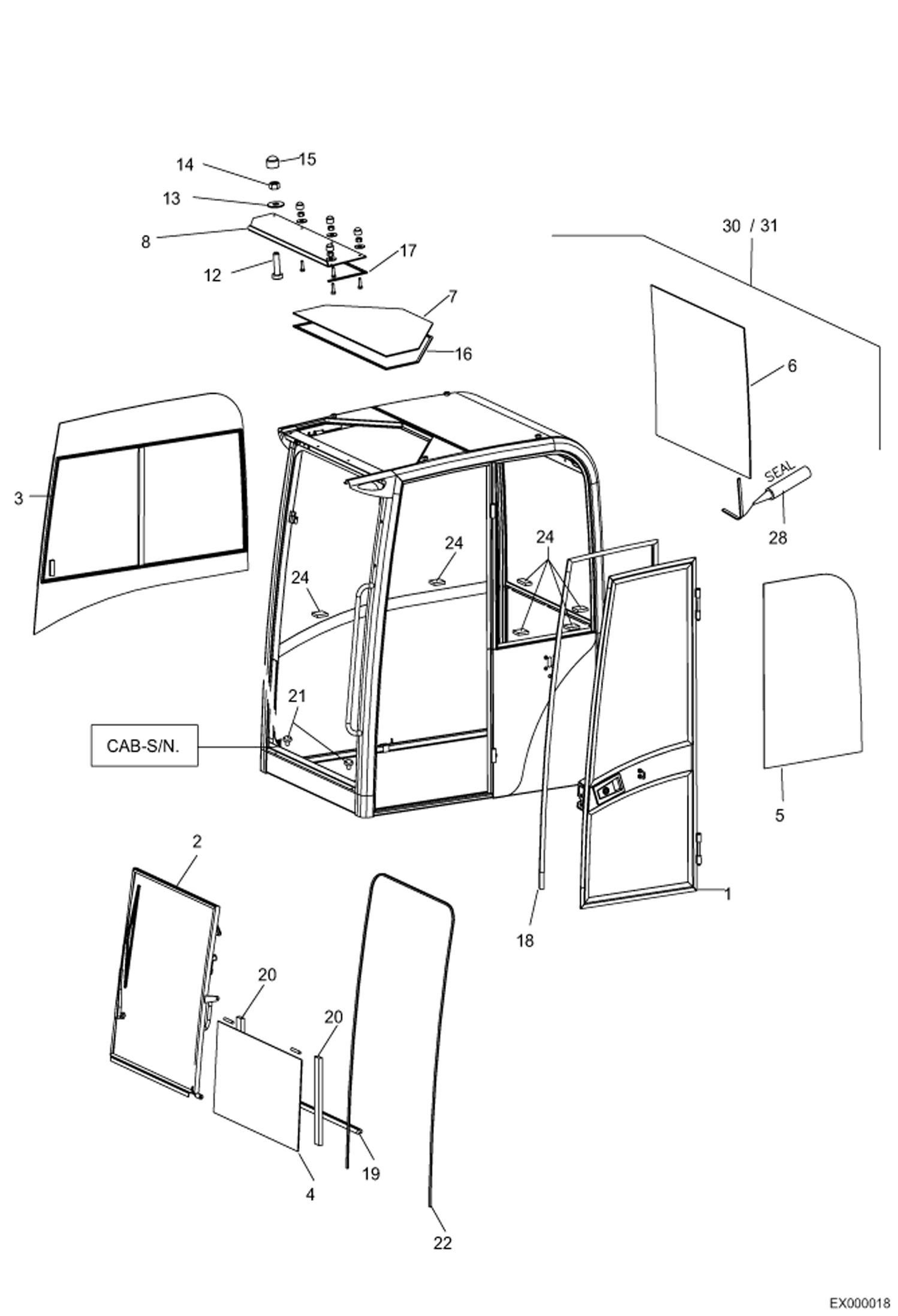 РАМКИ СТЕКОЛ КАБИНЫ - СЕРИЙНЫЙ НОМЕР 202.041.721 - 202.042.465