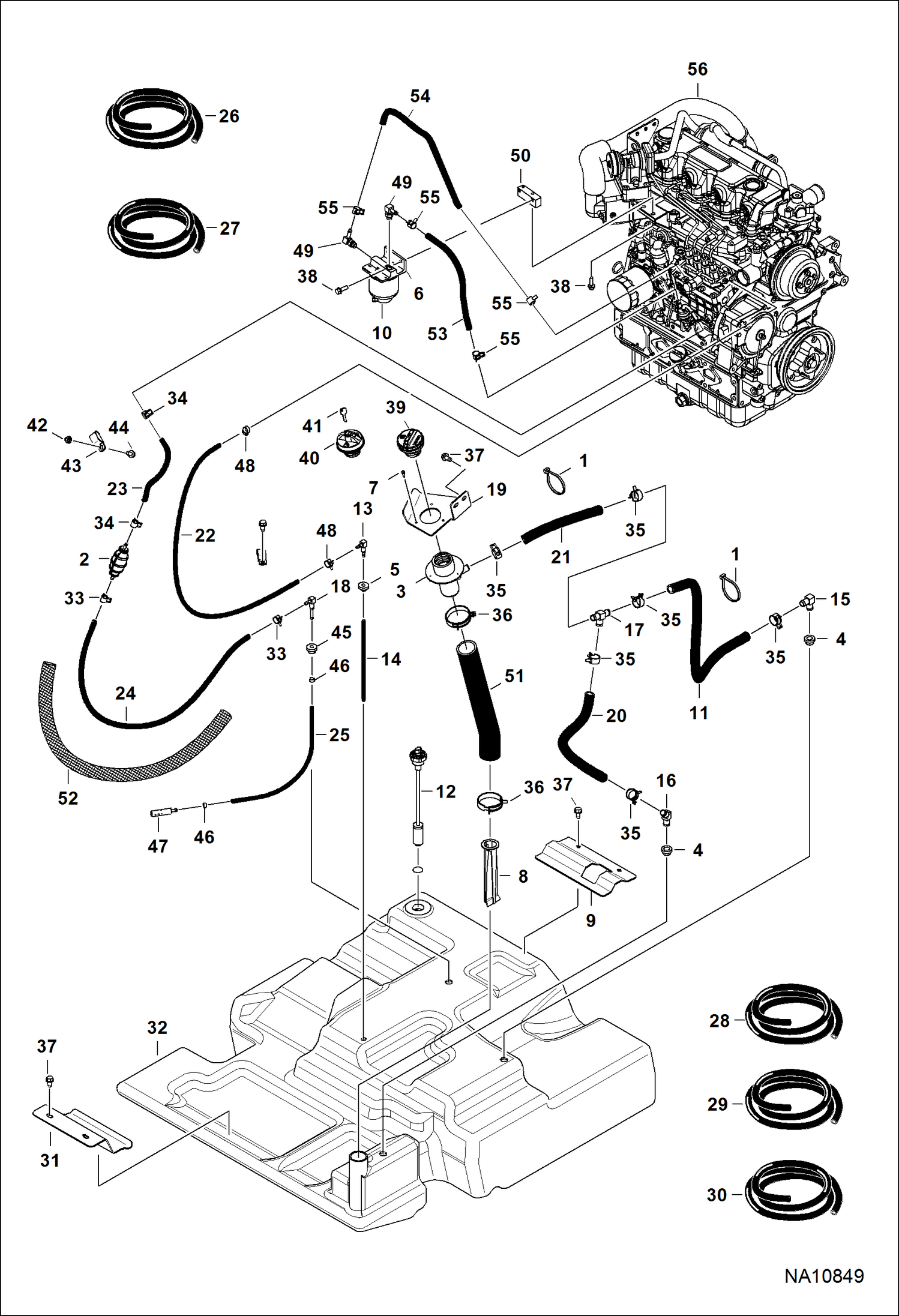 ДВИГАТЕЛЬ И КРЕПЕЖНЫЕ ДЕТАЛИ (СИСТЕМА ПОДАЧИ ТОПЛИВА) (ОДИН БАК) (СЕРИЙНЫЙ НОМЕР ANKA15001 И ВЫШЕ)