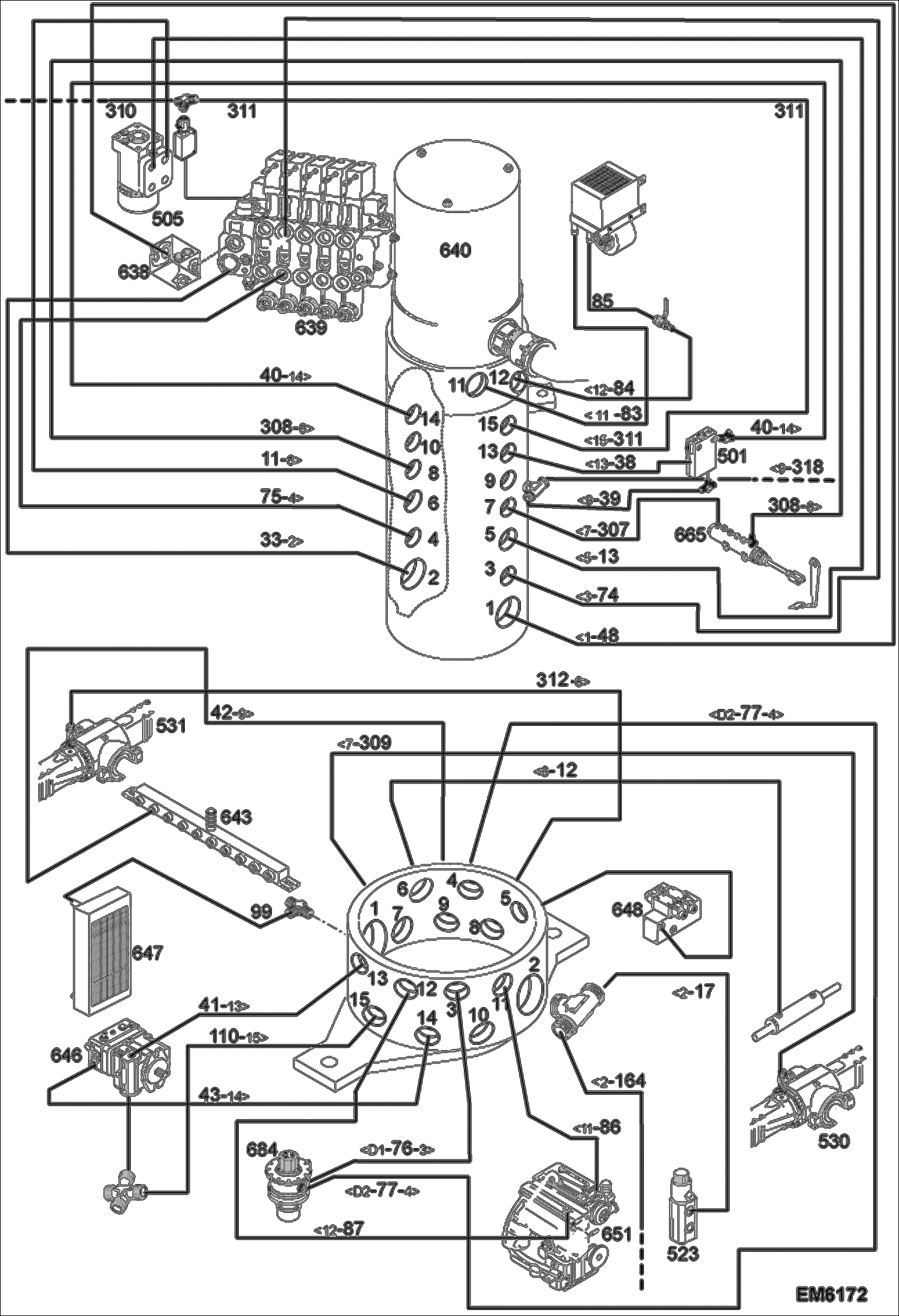 Схема СХЕМА ГИДРАВЛИЧЕСКОЙ СИСТЕМЫ (ПОВОВРОТНЫЙ МЕХАНИЗМ) (СЕРИЙНЫЙ НОМЕР И НИЖЕ)