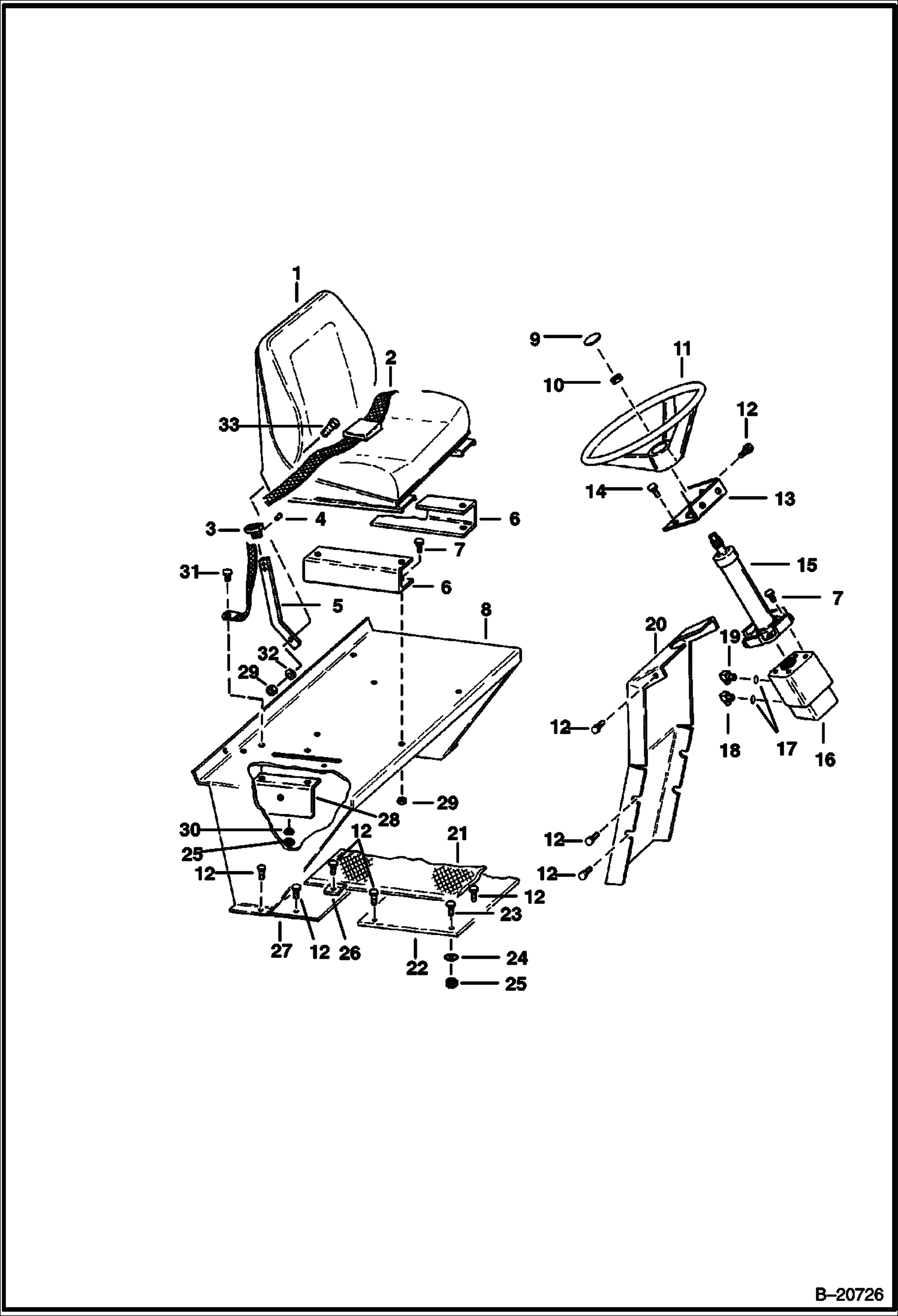 Схема СИДЕНЬЕ И СЕРВОМЕХАНИЗМ РУЛЕВОГО УПРАВЛЕНИЯ (СЕРИЙНЫЙ НОМЕР 13060 И НИЖЕ)