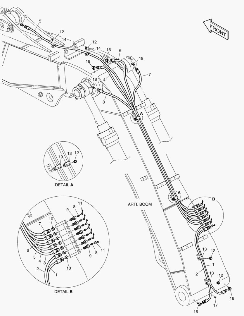 ТРУБОПРОВОД СМАЗОЧНОЙ СИСТЕМЫ - ШАРНИРНАЯ СТРЕЛА