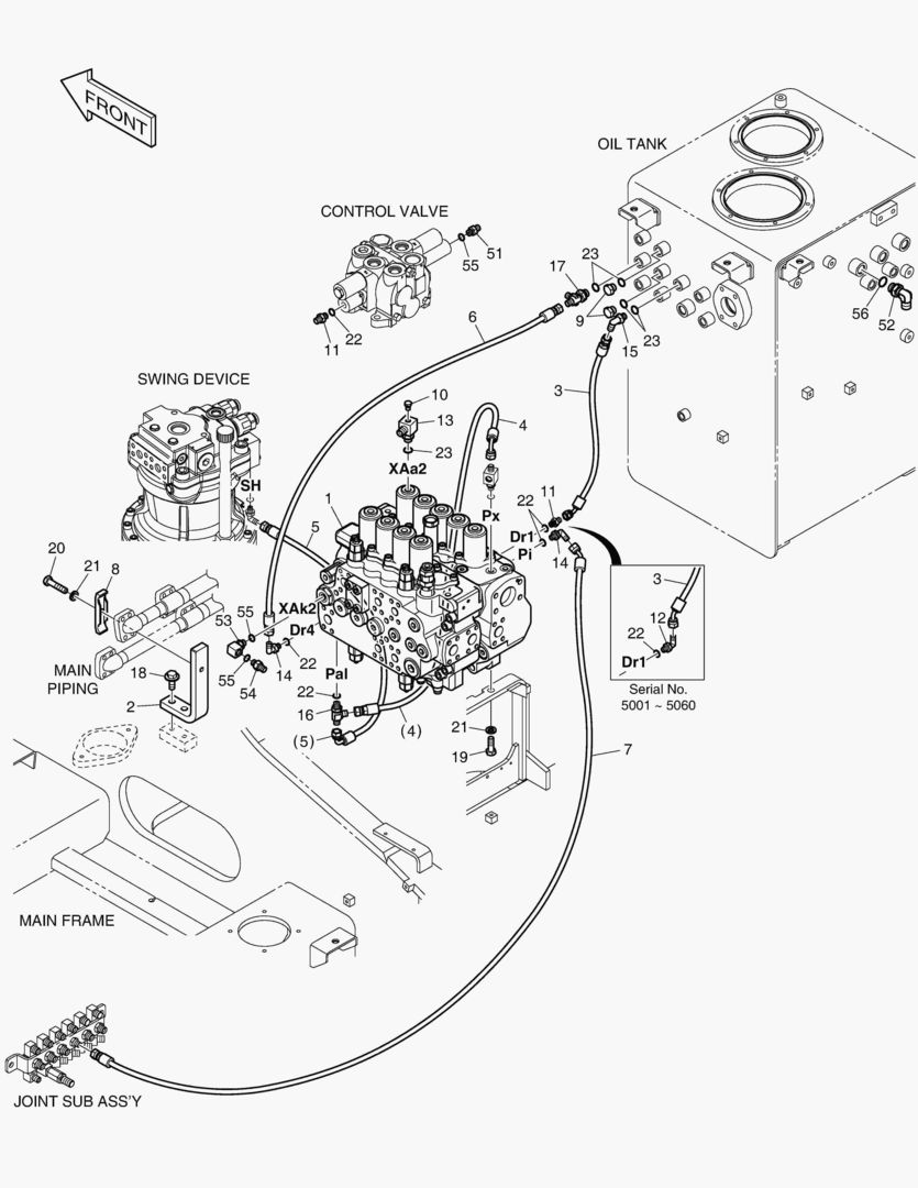 Схема ТРУБОПРОВОД СЕРВОУПРАВЛЕНИЯ(1) - ШАРНИРНАЯ СТРЕЛА