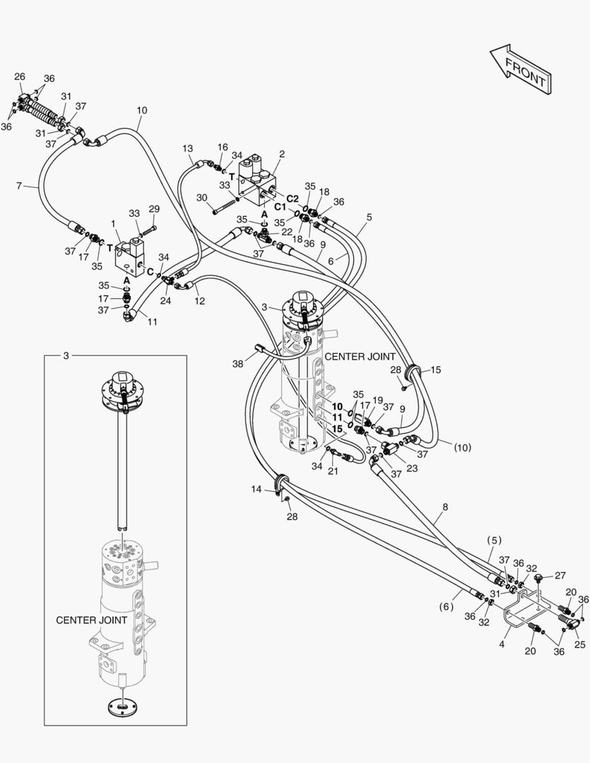 7050 FRONT DOZER & REAR OUTRIGGER PIPING