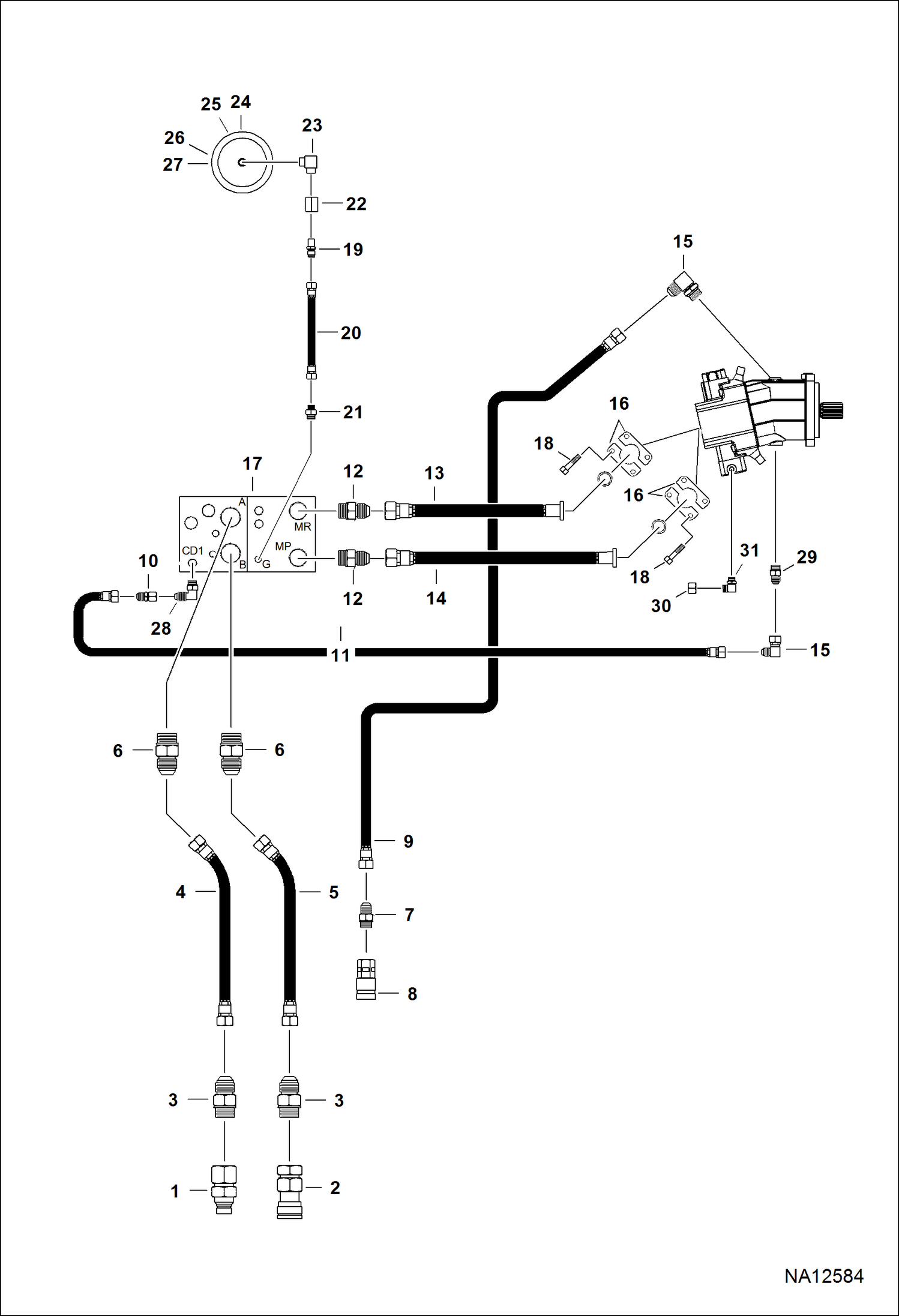 КУСТОРЕЗ (СХЕМА ГИДРАВЛИЧЕСКОЙ СИСТЕМЫ) (FRC60 ATV100347 И ВЫШЕ)