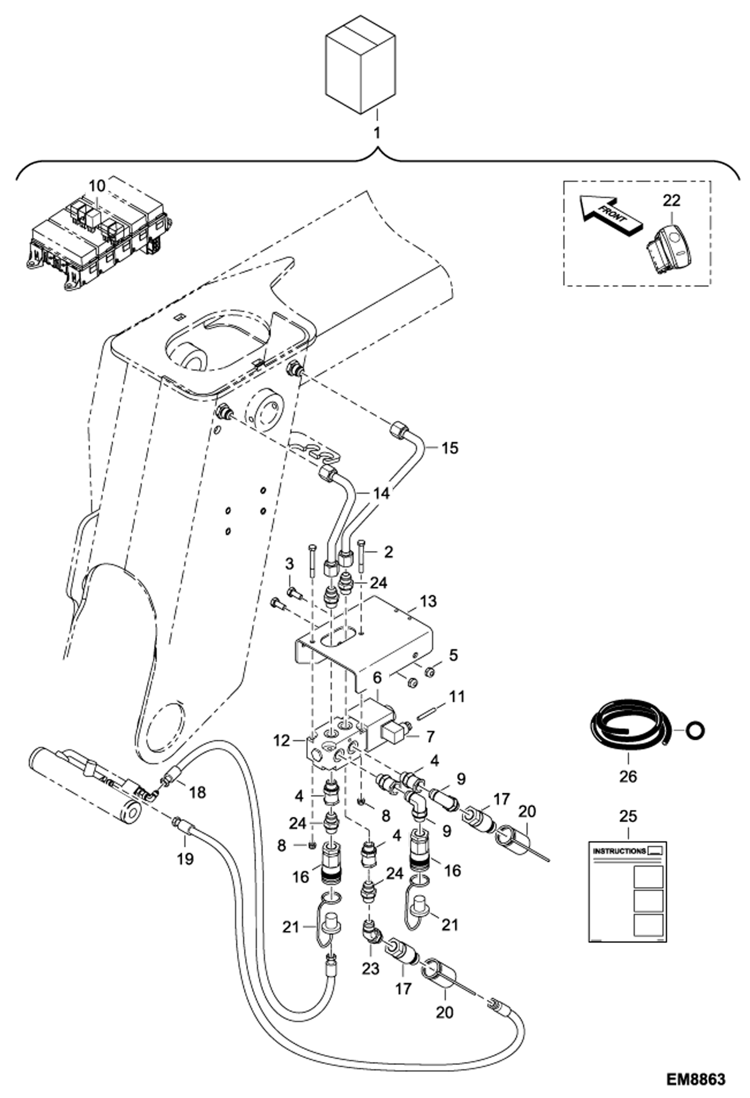 СХЕМА ГИДРАВЛИЧЕСКОЙ СИСТЕМЫ (2 НАБОРА ФУНКЦИЙ ГИДРАВЛИКИ СТРЕЛЫ)