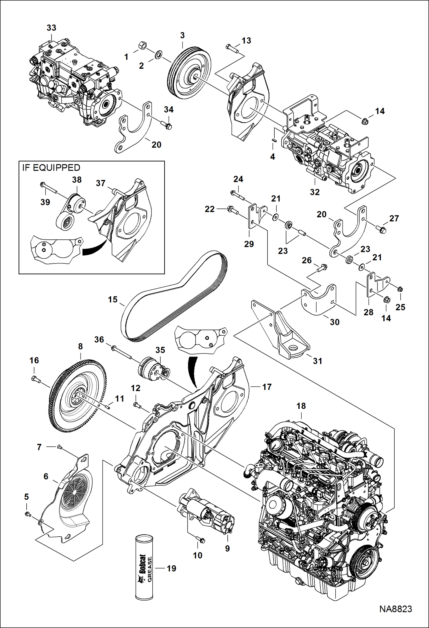 ДВИГАТЕЛЬ И КРЕПЕЖНЫЕ ДЕТАЛИ (СИСТЕМА РЕМНЕЙ ПРИВОДА)