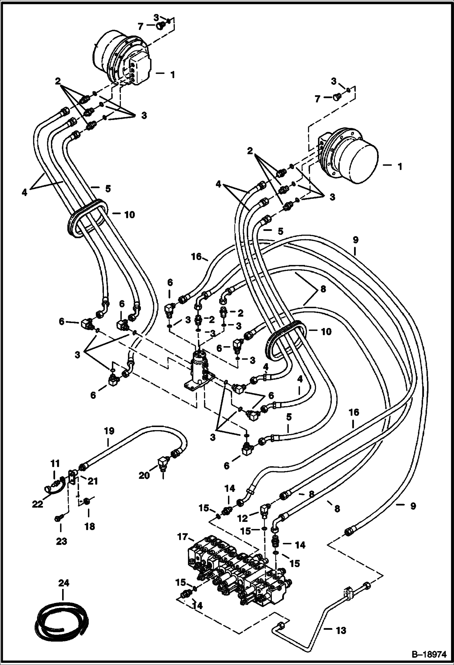 СХЕМА ГИДРАВЛИЧЕСКОЙ СИСТЕМЫ (КЛАПАН ХОДОВОЙ ГИДРОМОТОРА) (СЕРИЙНЫЙ НОМЕР 562313001 - 562319999)