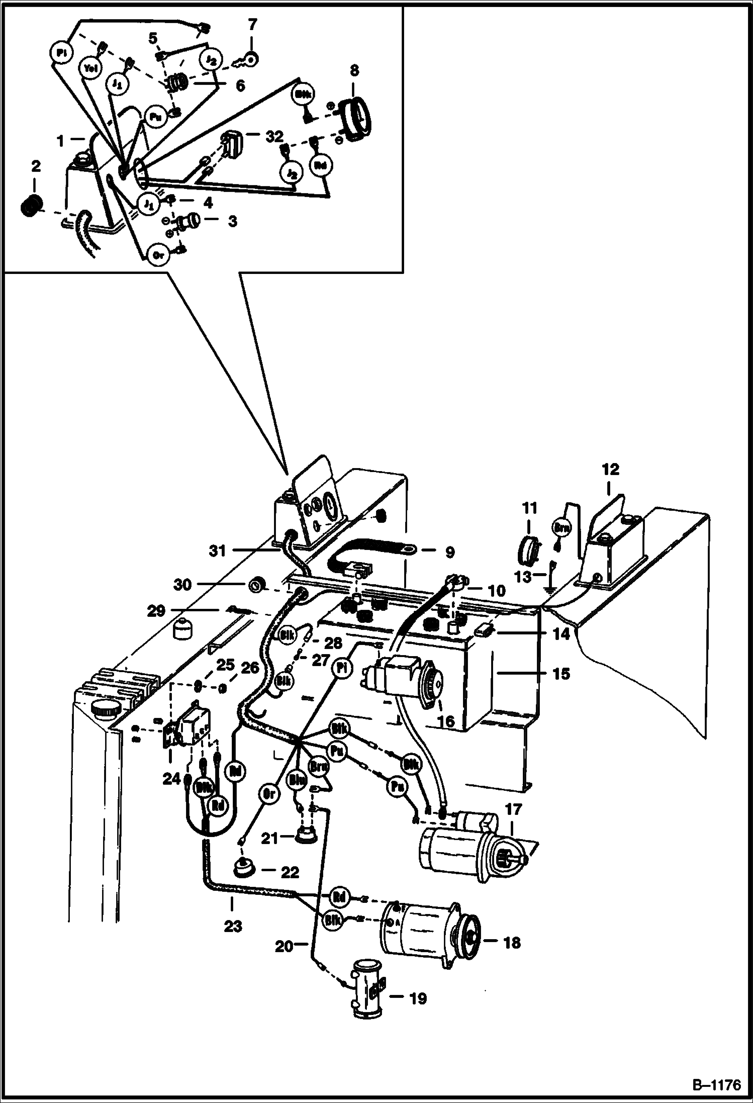 КОНТУР ЭЛЕКТРИЧЕСКОЙ ЦЕПИ РАМЫ ШАССИ M-500 БЕНЗИН СЕРИЙНЫЙ НОМЕР 42806 И НИЖЕ