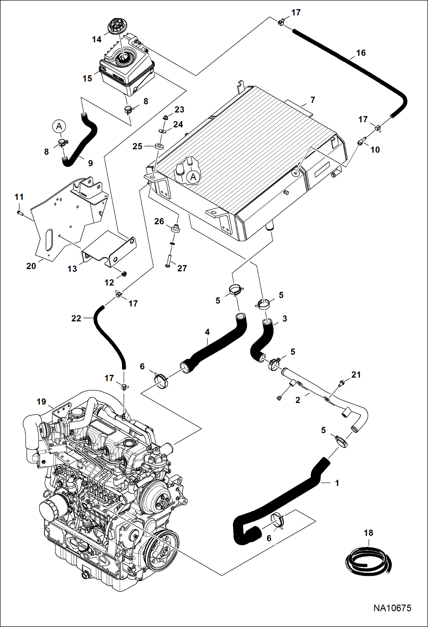 ДВИГАТЕЛЬ И КРЕПЕЖНЫЕ ДЕТАЛИ (ТЕПЛООБМЕННИК РАДИАТОРА) (СЕРИЙНЫЙ НОМЕР A3P215297 И ВЫШЕ)