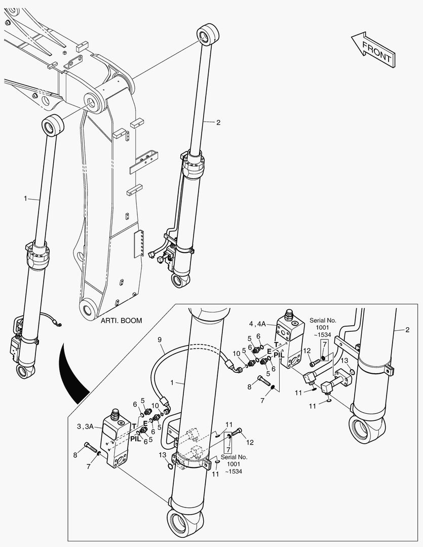 ТРУБОПРОВОД ШАРНИРНОЙ СТРЕЛЫ - ГИДРОЗАМОК СТРЕЛЫ