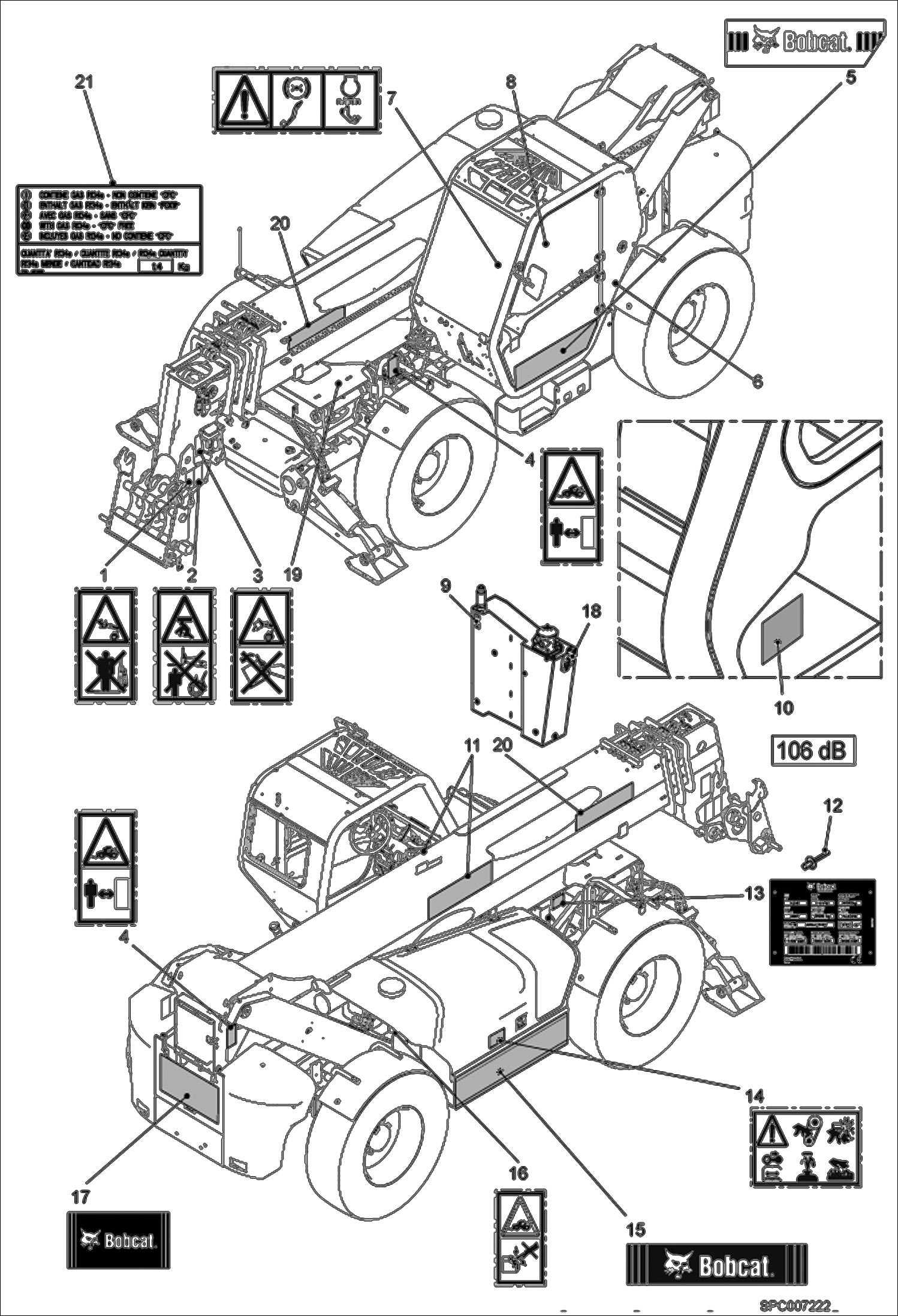 Спецтехника BOBCAT ПРЕДУПРЕЖДАЮЩИЕ ТАБЛИЧКИ (СЕРИЙНЫЙ НОМЕР 363311001 - 363312000)