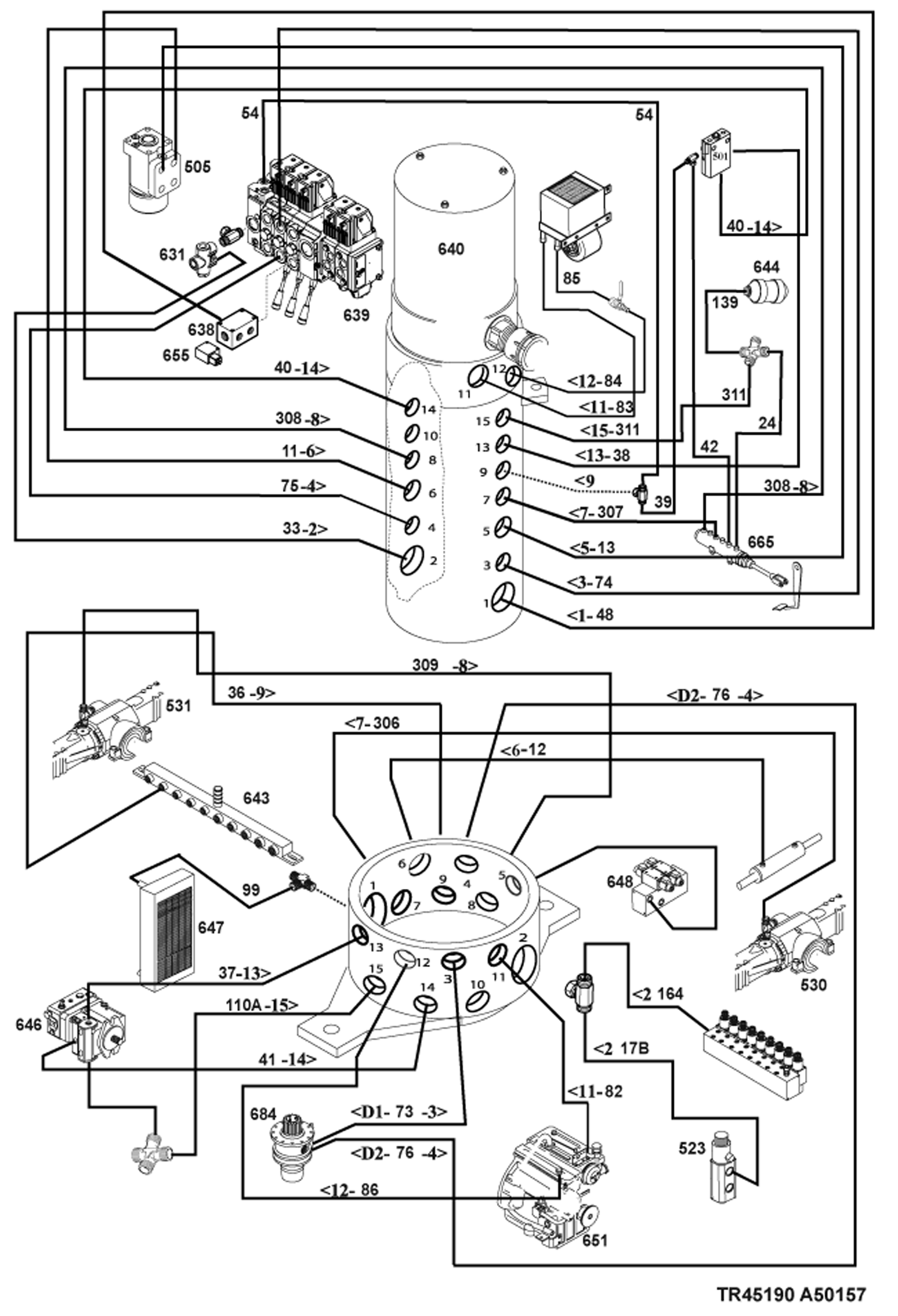 СХЕМА ГИДРАВЛИЧЕСКОЙ СИСТЕМЫ (ПОВОВРОТНЫЙ МЕХАНИЗМ) (СЕРИЙНЫЙ НОМЕР И ВЫШЕ)