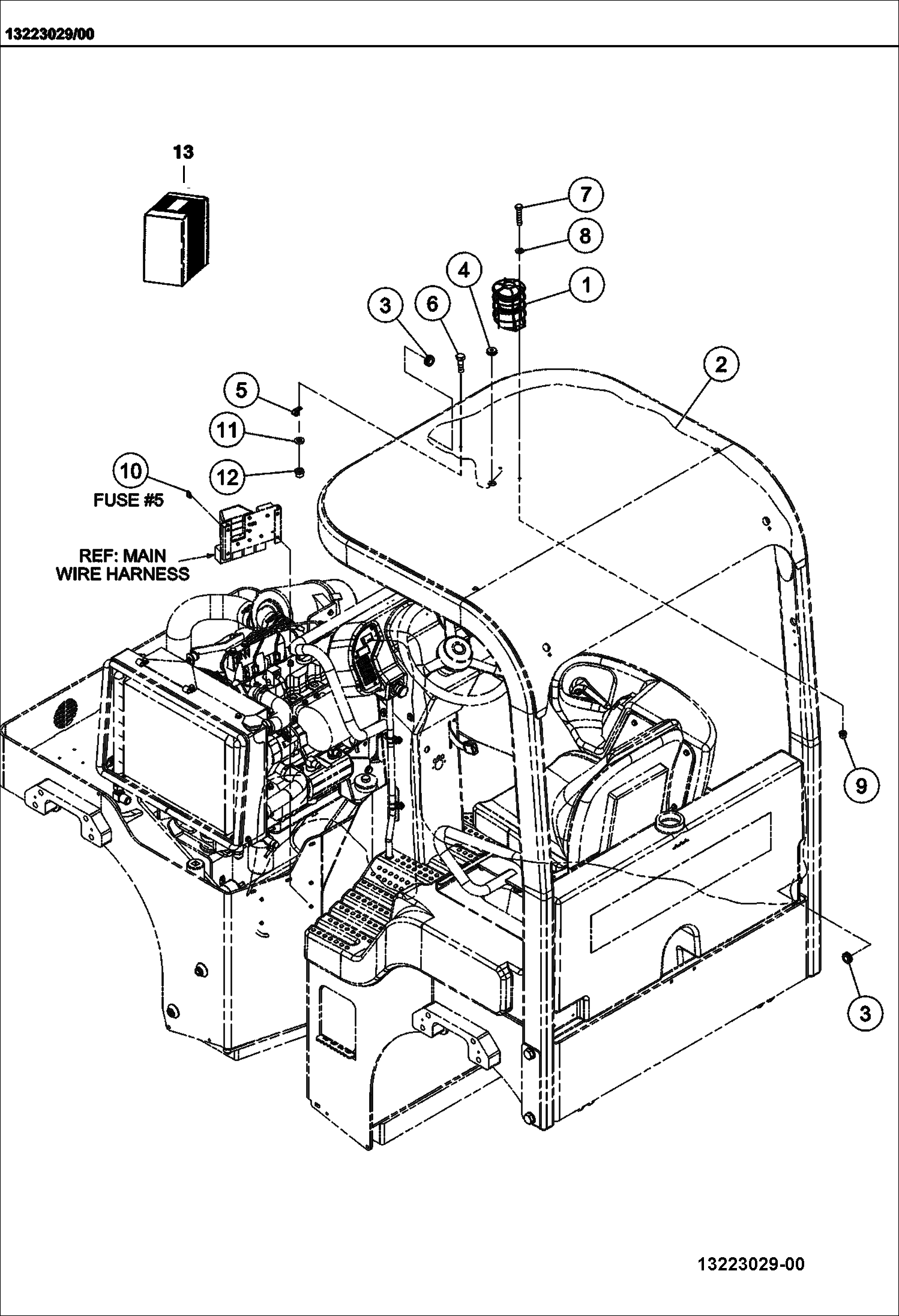 Схема СИГНАЛЬНАЯ ЛАМПА СИСТЕМЫ ЗАЩИТЫ ПРИ ОПРОКИДЫВАНИИ (ROPS) НА КРЫШЕ НАД СИДЕНЬЕМ ВОДИТЕЛЯ (ОПЦИЯ)