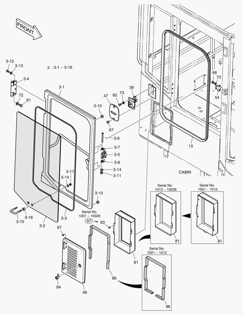 КАБИНА(4) - ДВЕРЬ В СБОРЕ(ПРАВОСТОРОННИЙ-БЕЗ КРЫШИ)