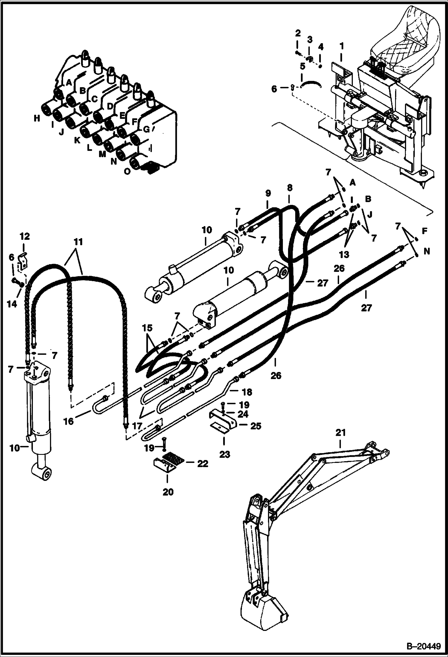 ЭКСКАВАТОР-ПОГРУЗЧИК (СТРЕЛА И ГИДРАВЛИКА РУКОЯТИ СТРЕЛЫ ЧЕРПАКА) (P-15 - СПЕЦИФИКАЦИЯ № P15DV02 И ВЫШЕ)