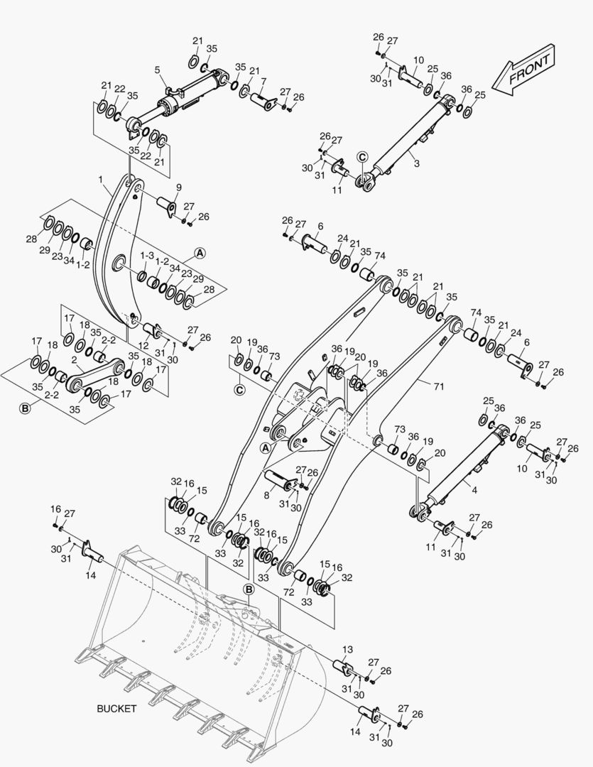РУКОЯТЬ ПОГРУЗЧИКА В СБОРЕ - ДЛИННАЯ СТРЕЛА
