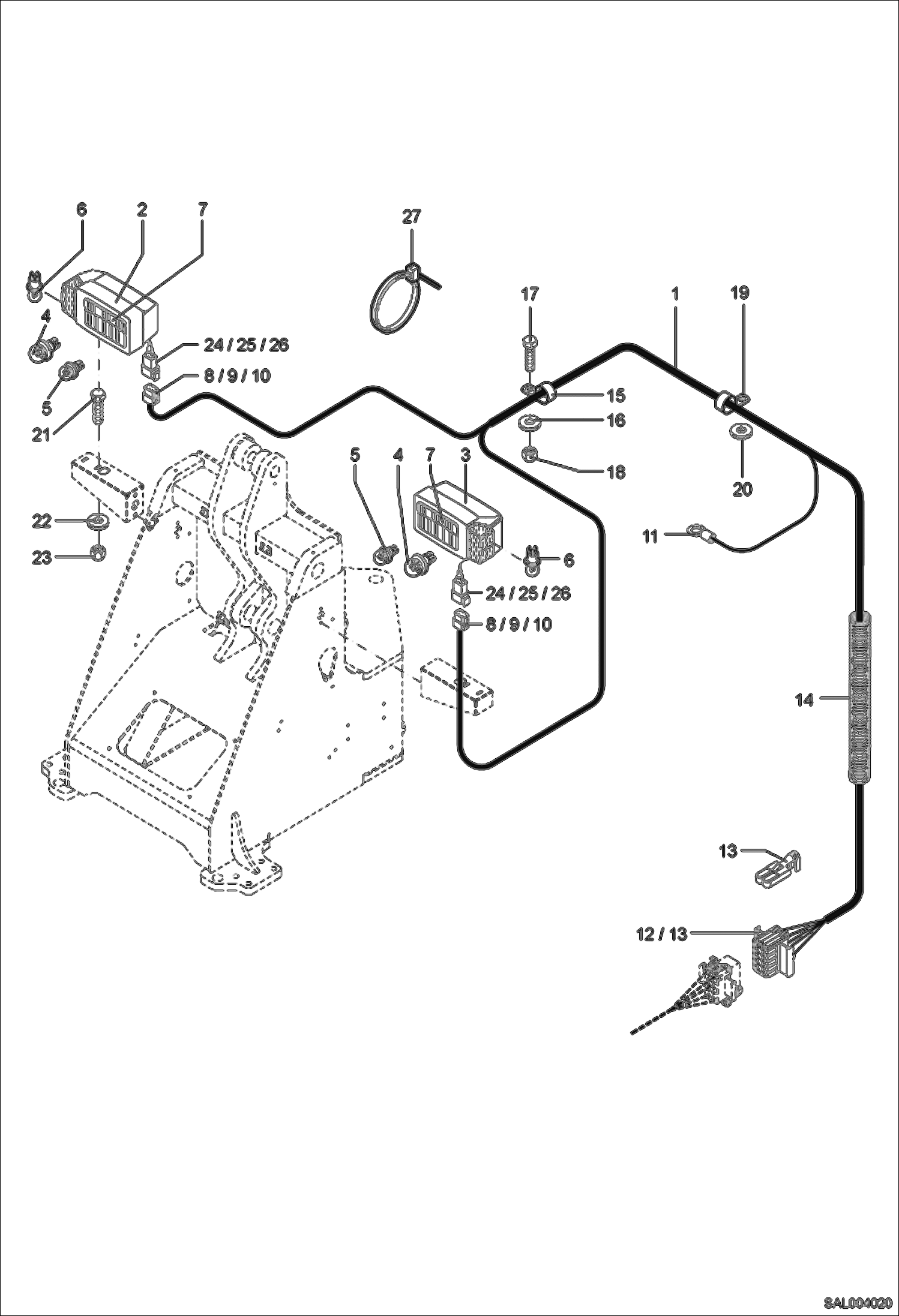 Схема ЭЛЕКТРОПРОВОДКА ПЕРЕДНЕГО ШАССИ