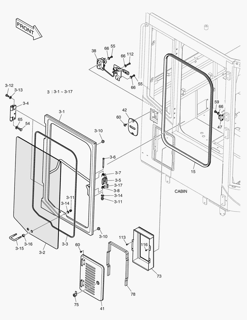 Схема 1360 CABIN(5) - DOOR ASS`Y(R.H)