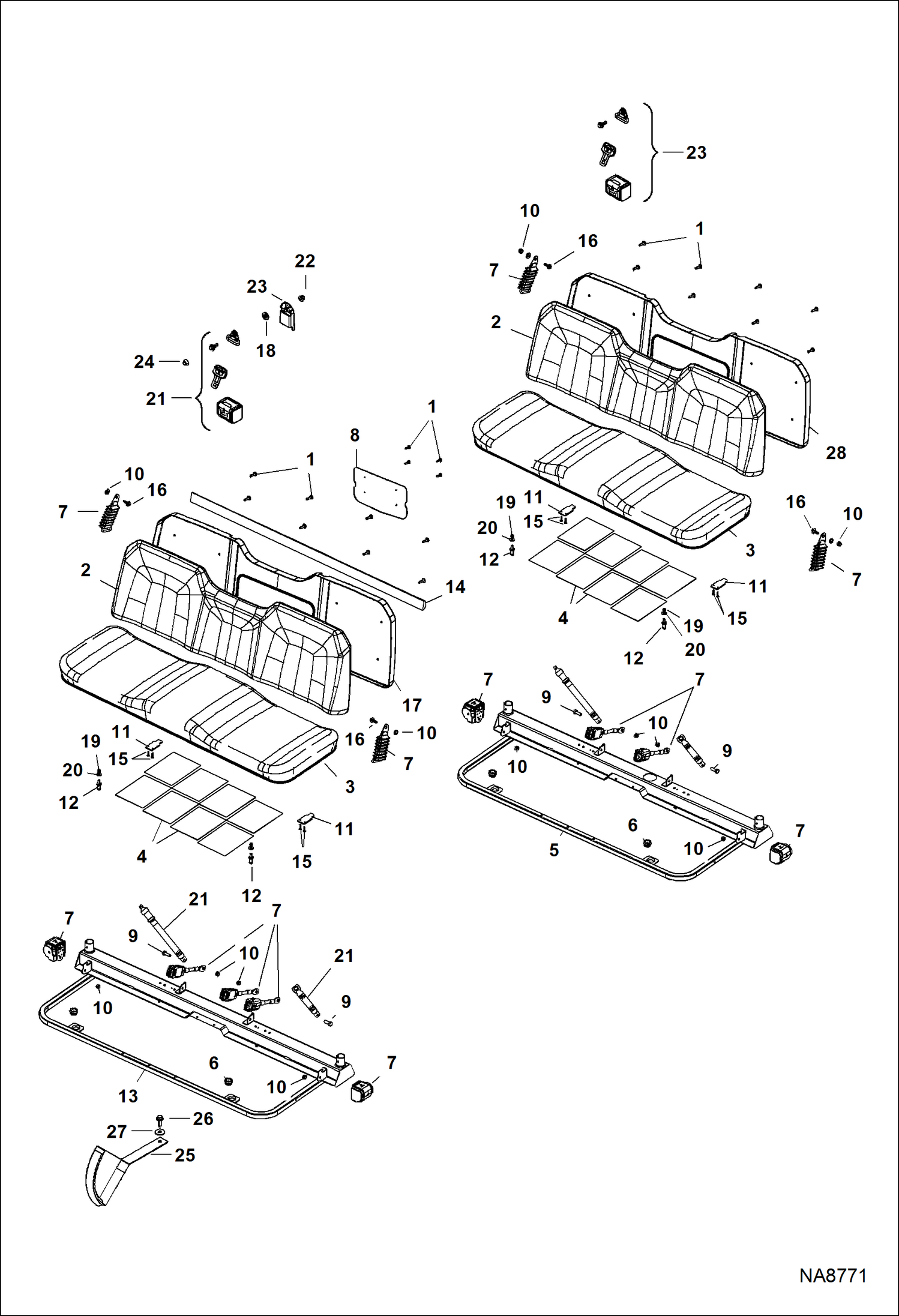 КОРПУС, СИДЕНЬЕ И ОСНОВНОЙ (МНОГОМЕСТНОЕ НЕРАЗДЕЛЬНОЕ СИДЕНЬЕ) (AJNV30371 И ВЫШЕ)