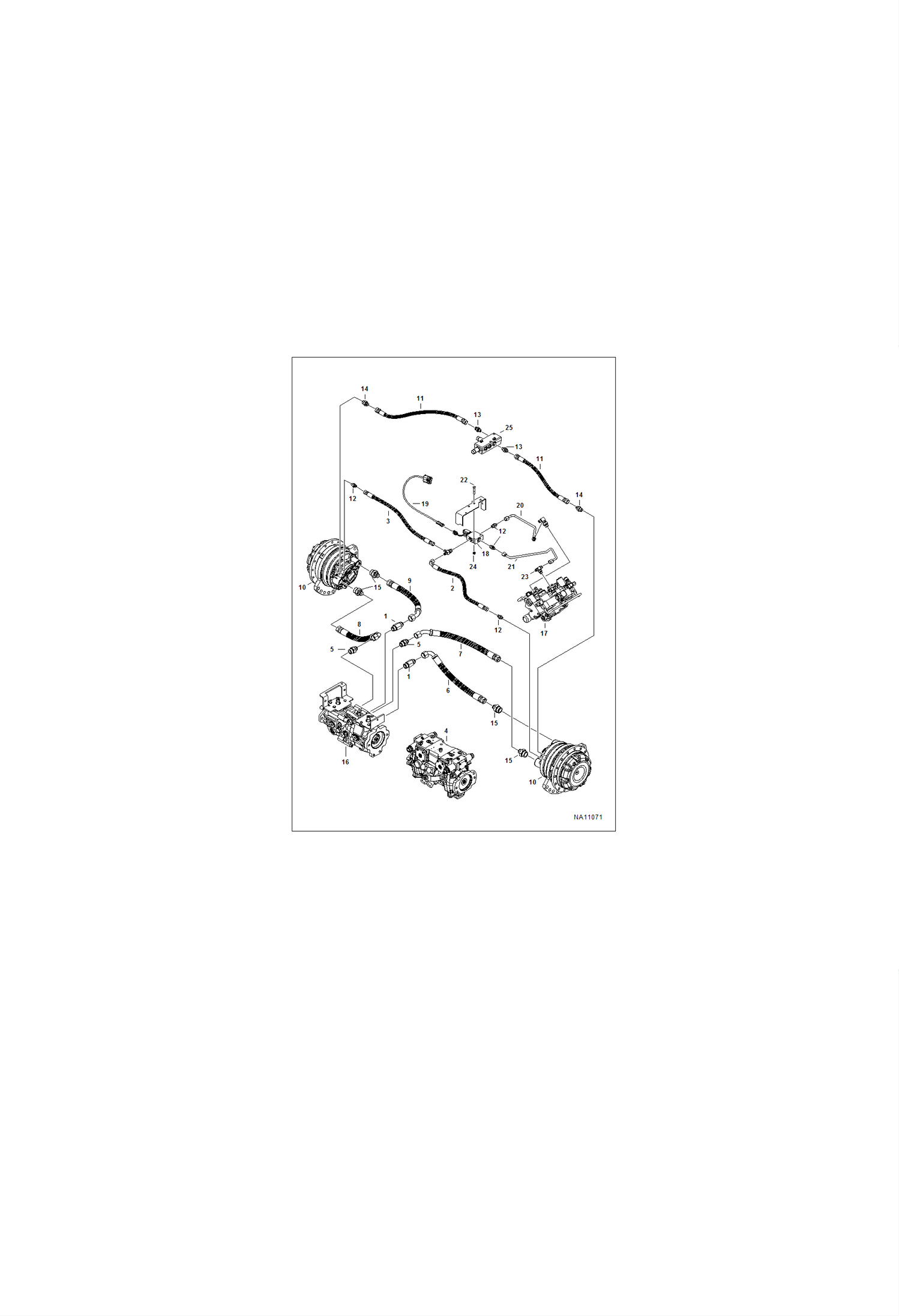 СХЕМА ГИДРОСТАТИЧЕСКОЙ СИСТЕМЫ (ОДНОСКОРОСТНОЙ ДВИГАТЕЛЬ) (СЕРИЙНЫЙ НОМЕР ALJU19124 И ВЫШЕ)