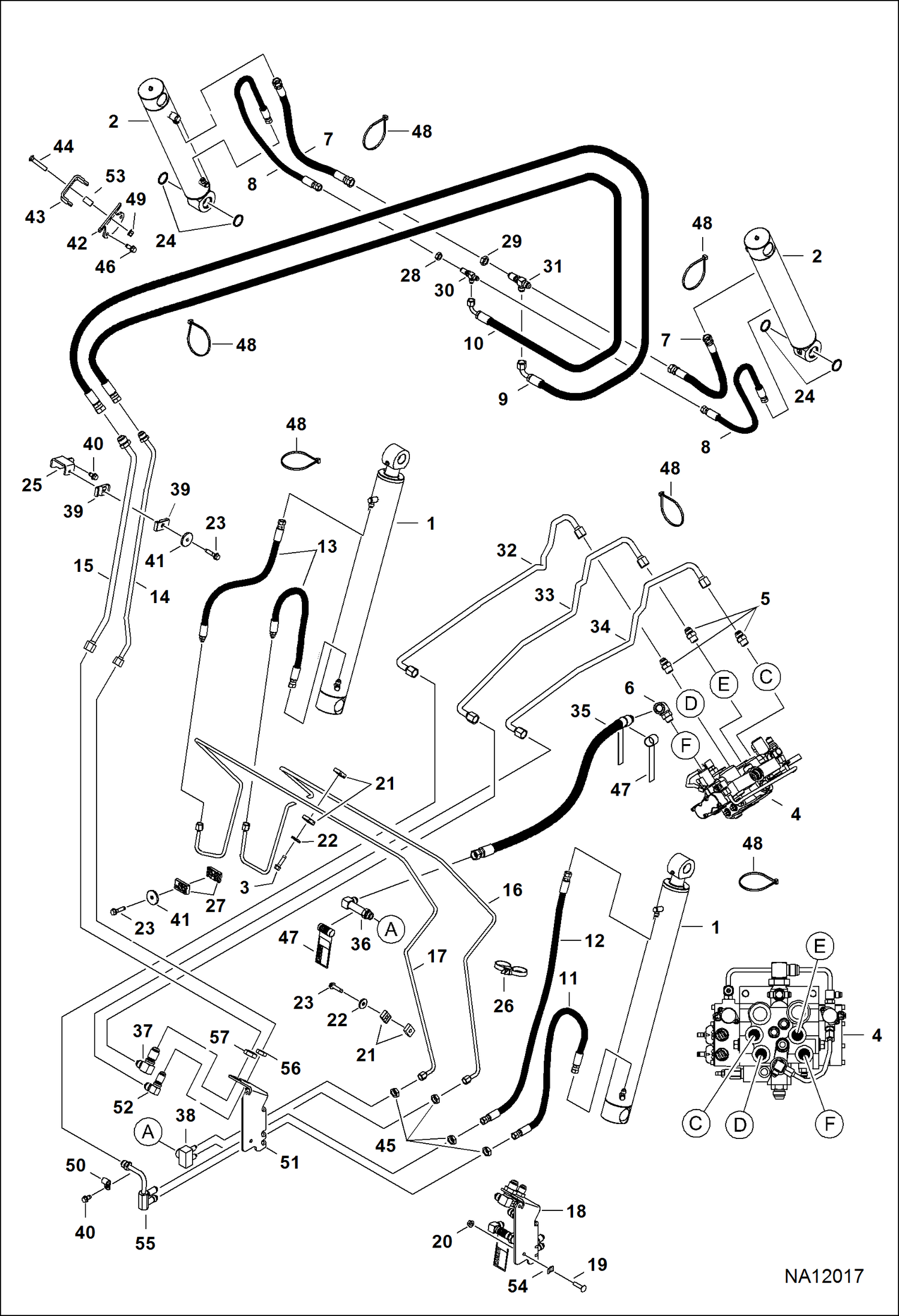 СХЕМА ГИДРАВЛИЧЕСКОЙ СИСТЕМЫ (БЕЗ СОЕДИНИТЕЛЬНОЙ ПАНЕЛИ ОБВОДНОГО КЛАПАНА)