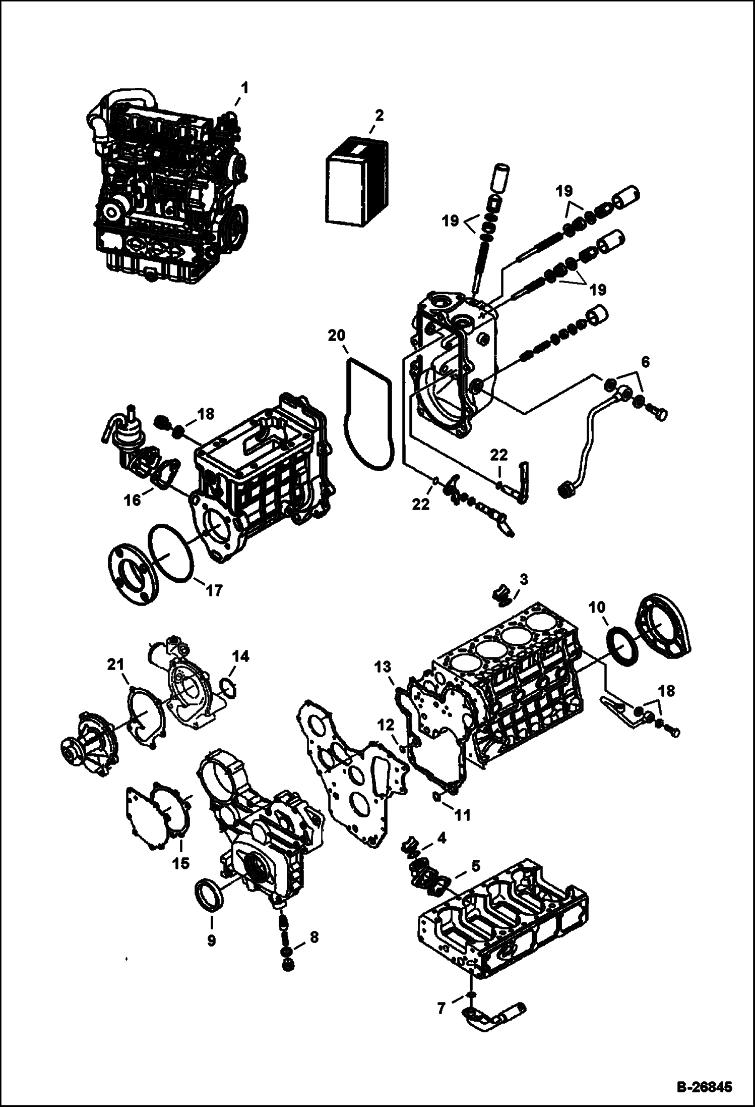 Схема ДВИГАТЕЛЬ И КОМПЛЕКТ НИЖНИХ ПРОКЛАДОК (СЕРИЙНЫЙ НОМЕР 5232 И 5233) (V3300 DI T KUBOTA) (TIER I)