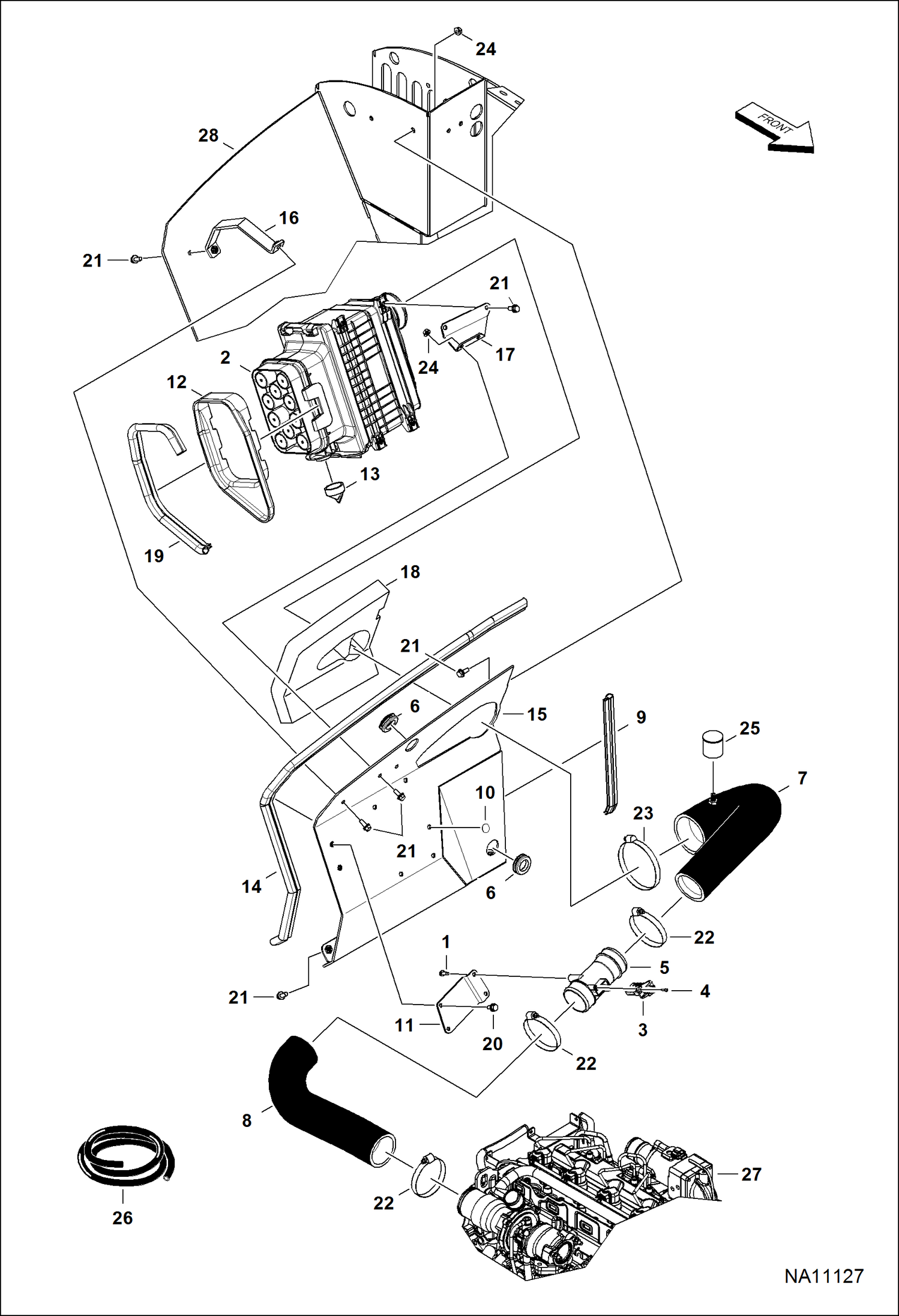 ДВИГАТЕЛЬ И КРЕПЕЖНЫЕ ДЕТАЛИ (ВОЗДУХОЗАБОРНИК)