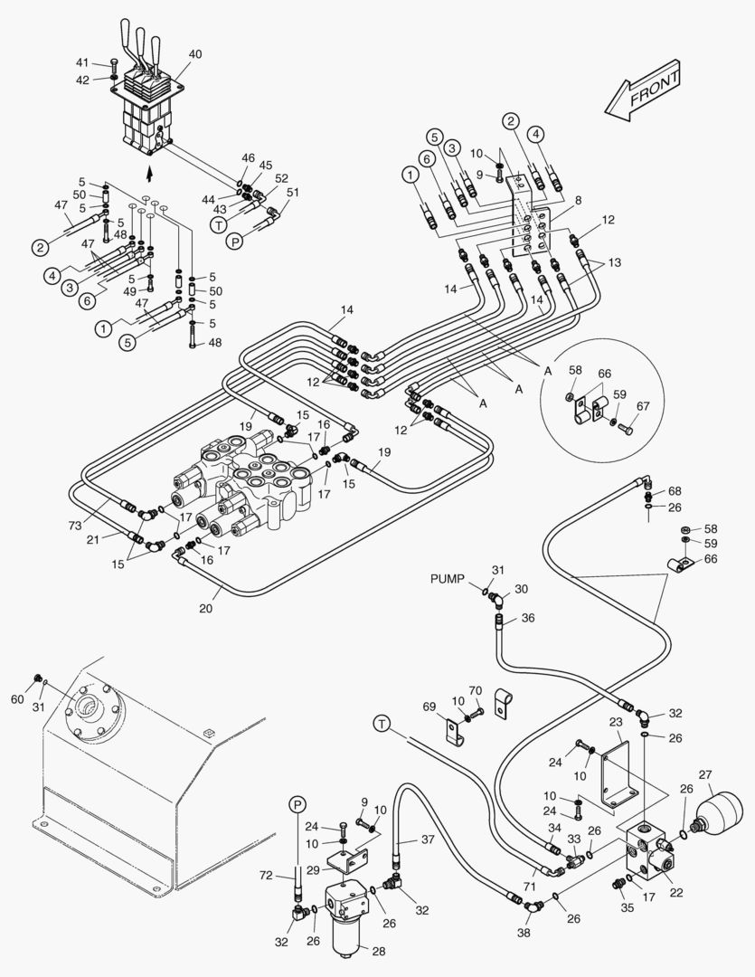 ТРУБОПРОВОД СЕРВОУПРАВЛЕНИЯ-ТРИ РЫЧАГА+3 КАТУШКИ