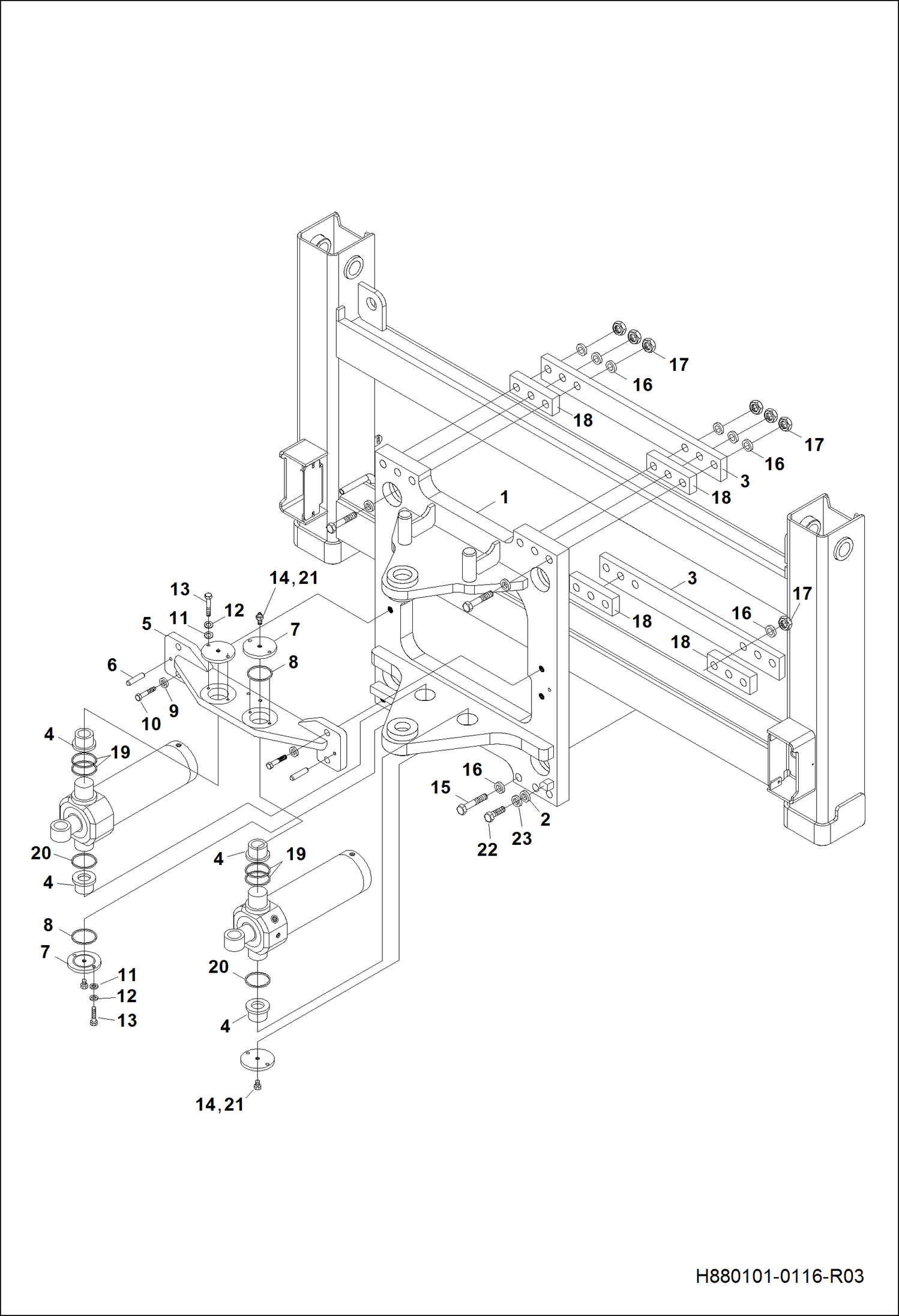 ВЫНОС И СОЕДИНЕНИЯ ЦИЛИНДРОВ ПОВОРОТА