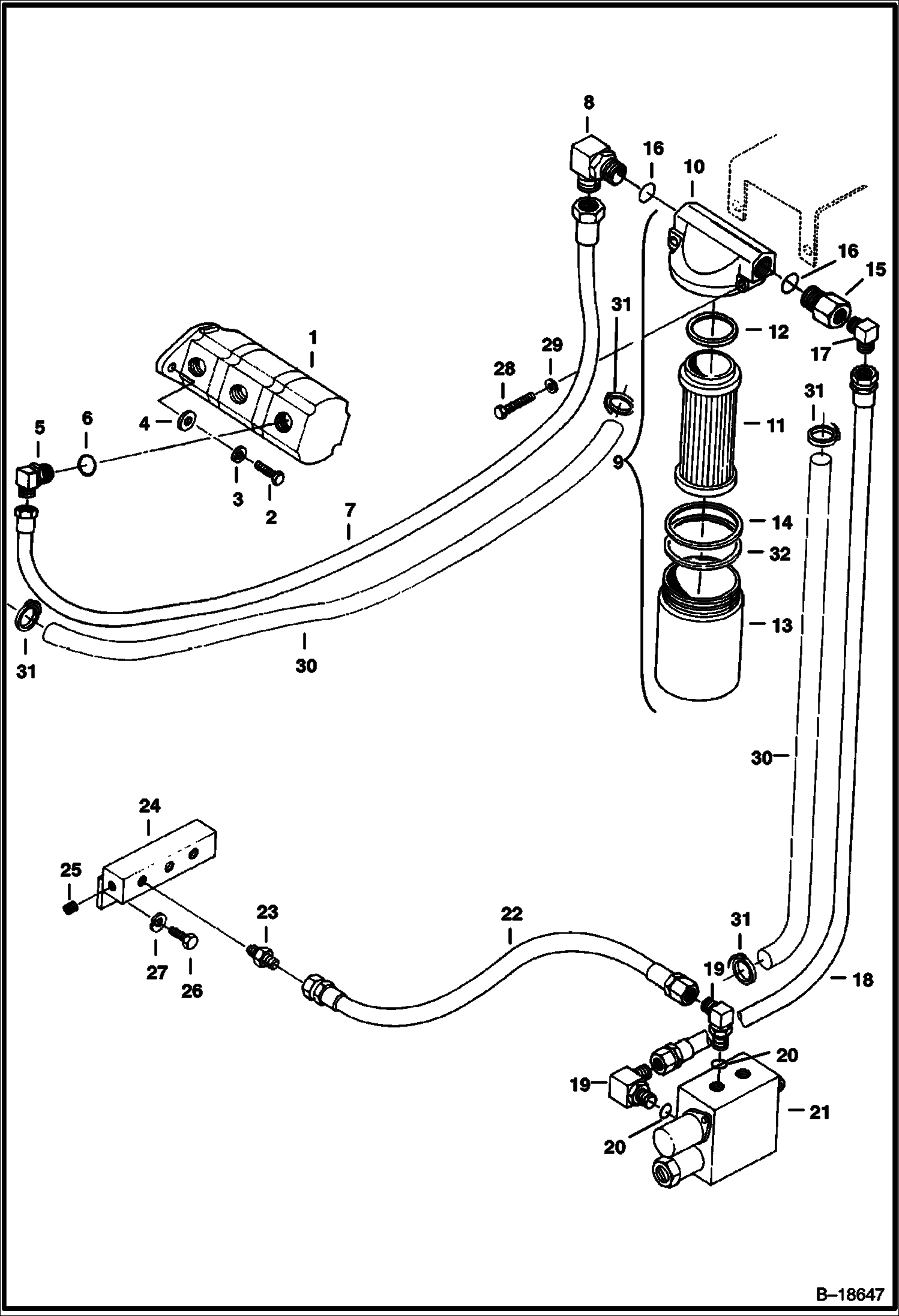 Схема СХЕМА ГИДРАВЛИЧЕСКОЙ СИСТЕМЫ (ИЗ НАСОСА ВО ВТОРИЧНЫЙ ФИЛЬТР И В КЛАПАН РАЗГРУЗОЧНОГО УСТРОЙСТВА)