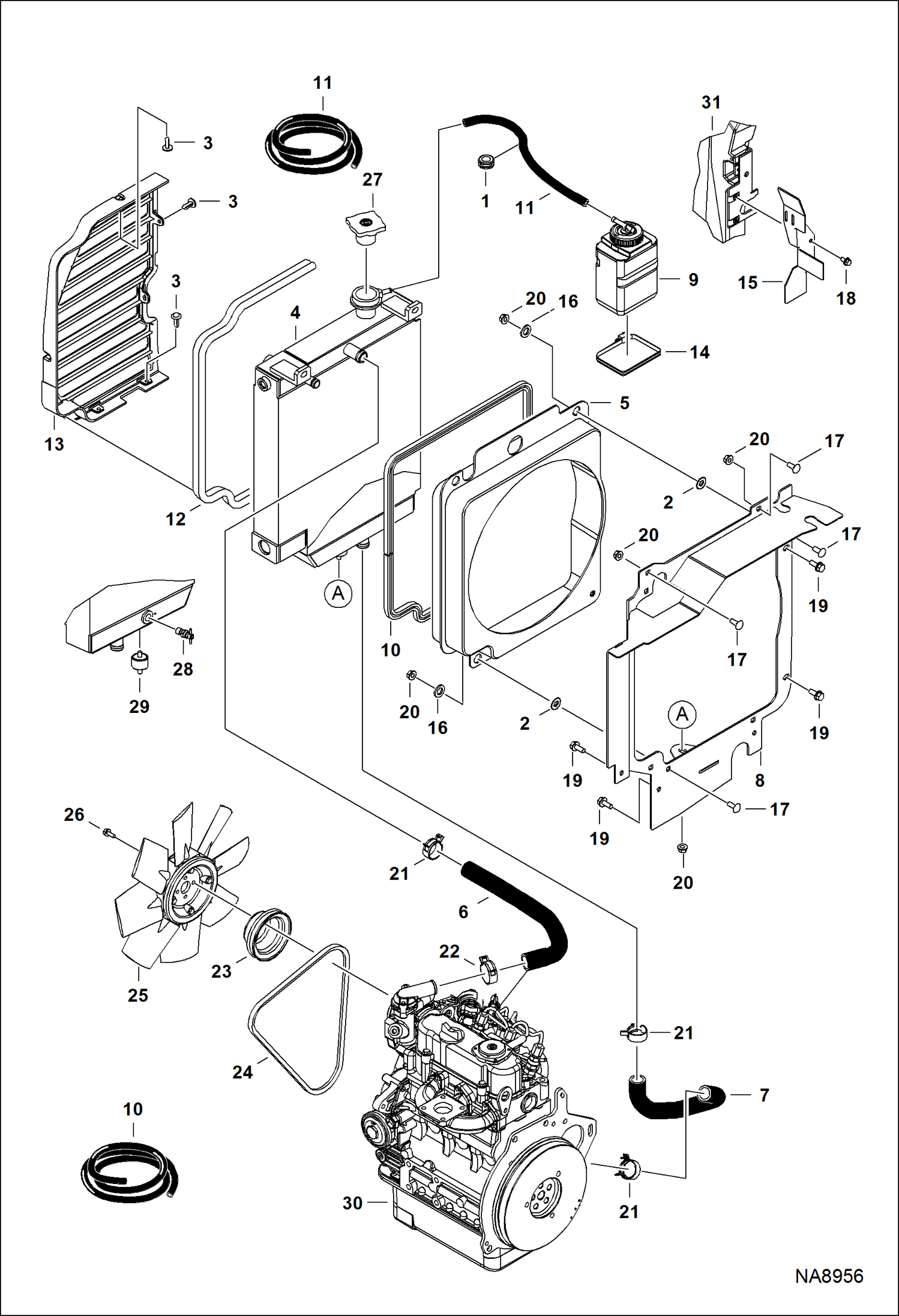 ДВИГАТЕЛЬ И КРЕПЕЖНЫЕ ДЕТАЛИ (ТЕПЛООБМЕННИК РАДИАТОРА)