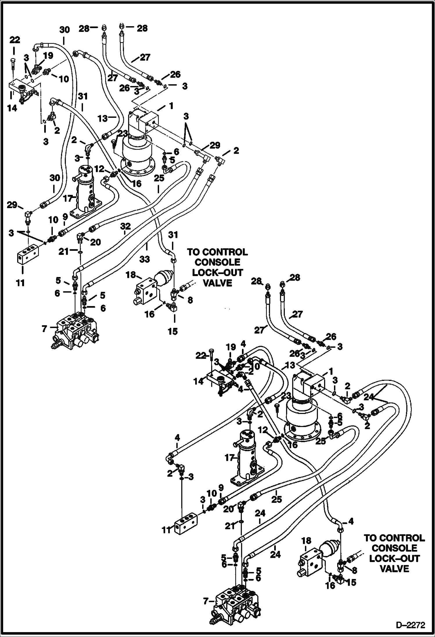 СХЕМА ГИДРАВЛИЧЕСКОЙ СИСТЕМЫ (ИЗ КЛАПАНА В ГИДРОМОТОР ПОВОРОТА ПЛАТФОРМЫ В 2-СКОРОСТНОЙ КЛАПАН) (СЕРИЙНЫЙ НОМЕР 512911057 - 512912999)