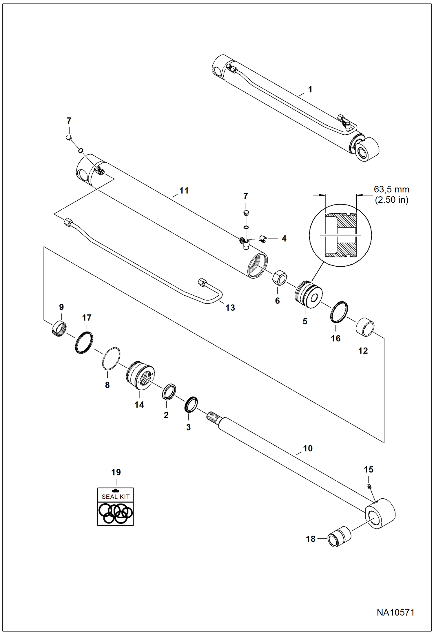 ГИДРОЦИЛИНДР ПОДЪЕМА (63,5 ММ - 2.50-- ДЛИНА ПОРШНЯ)