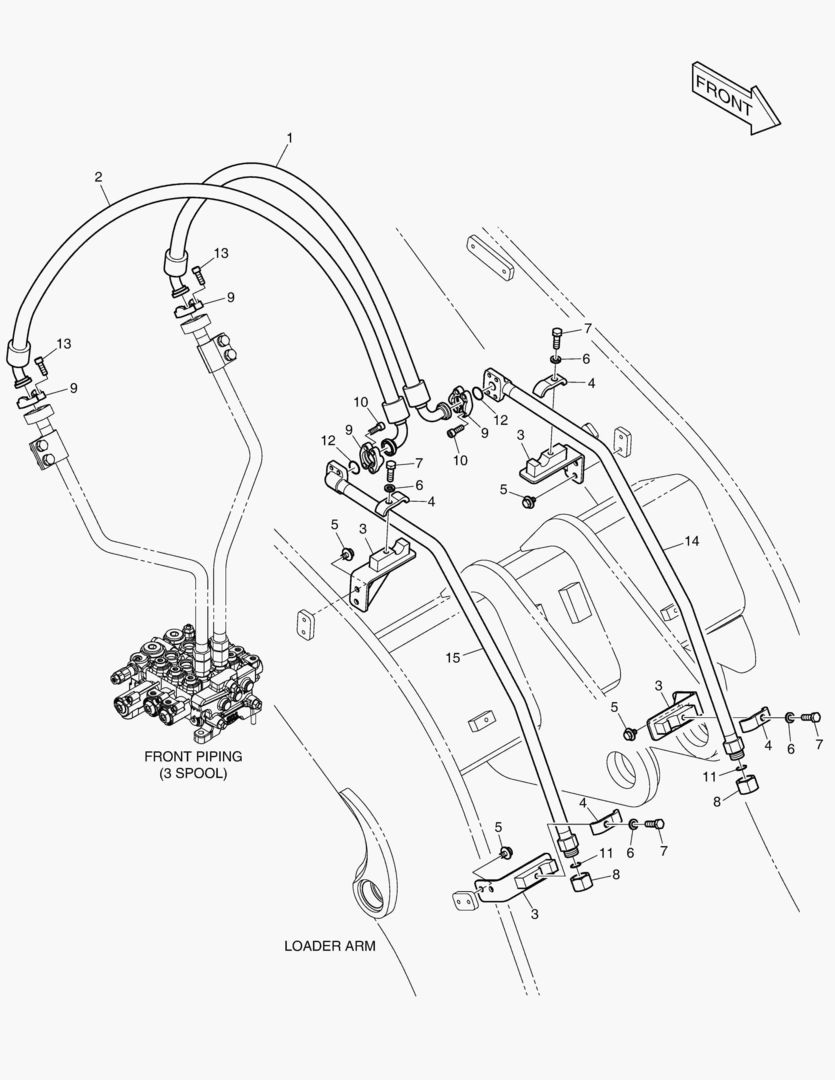 ГИДРОСИСТЕМА РУКОЯТИ ПОГРУЗЧИКА - 3 КАТУШКИ(ДЛИННЫЙ)