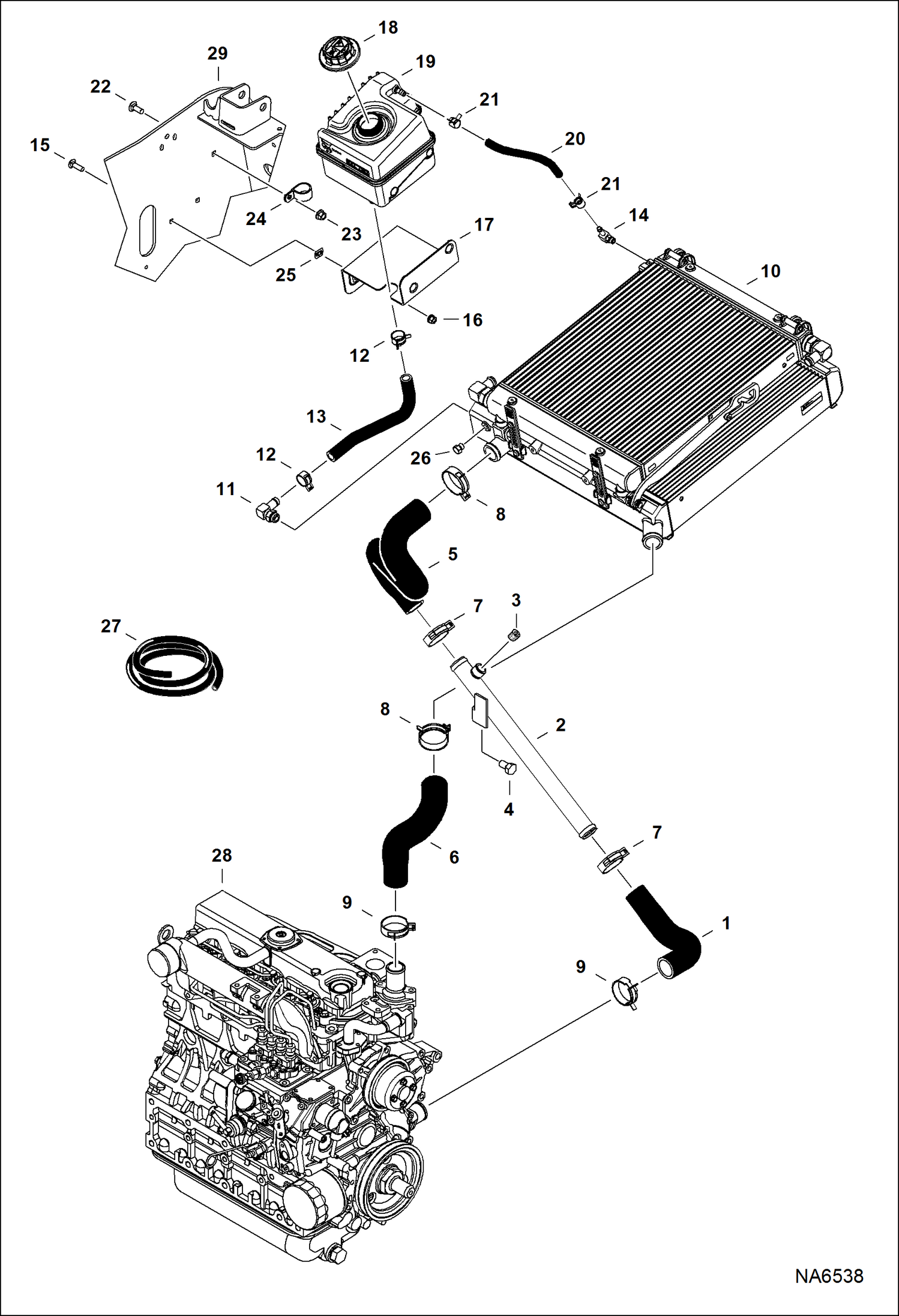Схема ДВИГАТЕЛЬ И КРЕПЕЖНЫЕ ДЕТАЛИ (ТЕПЛООБМЕННИК РАДИАТОРА) (СЕРИЙНЫЙ НОМЕР ATZD11001 И ВЫШЕ, AZN611001 - AZN611068)