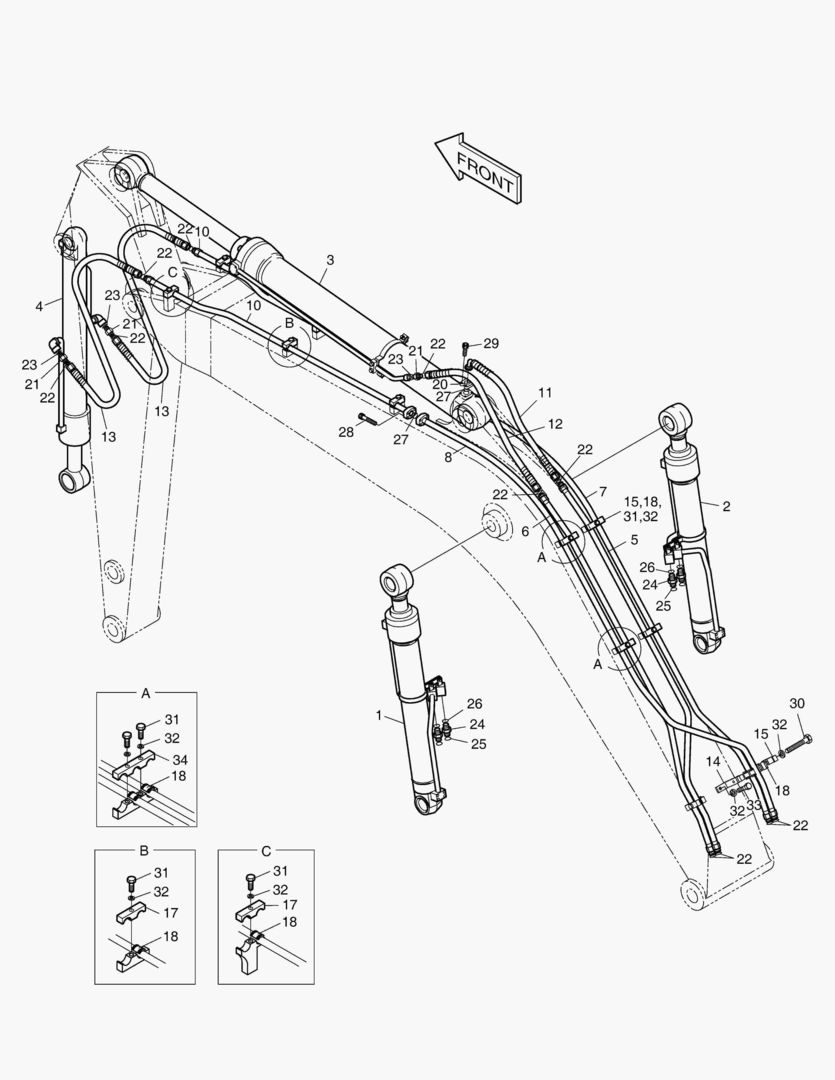 ПЕРЕДНИЙ ТРУБОПРОВОД-СТРЕЛА 4.6 м+РУКОЯТЬ 2.1 м