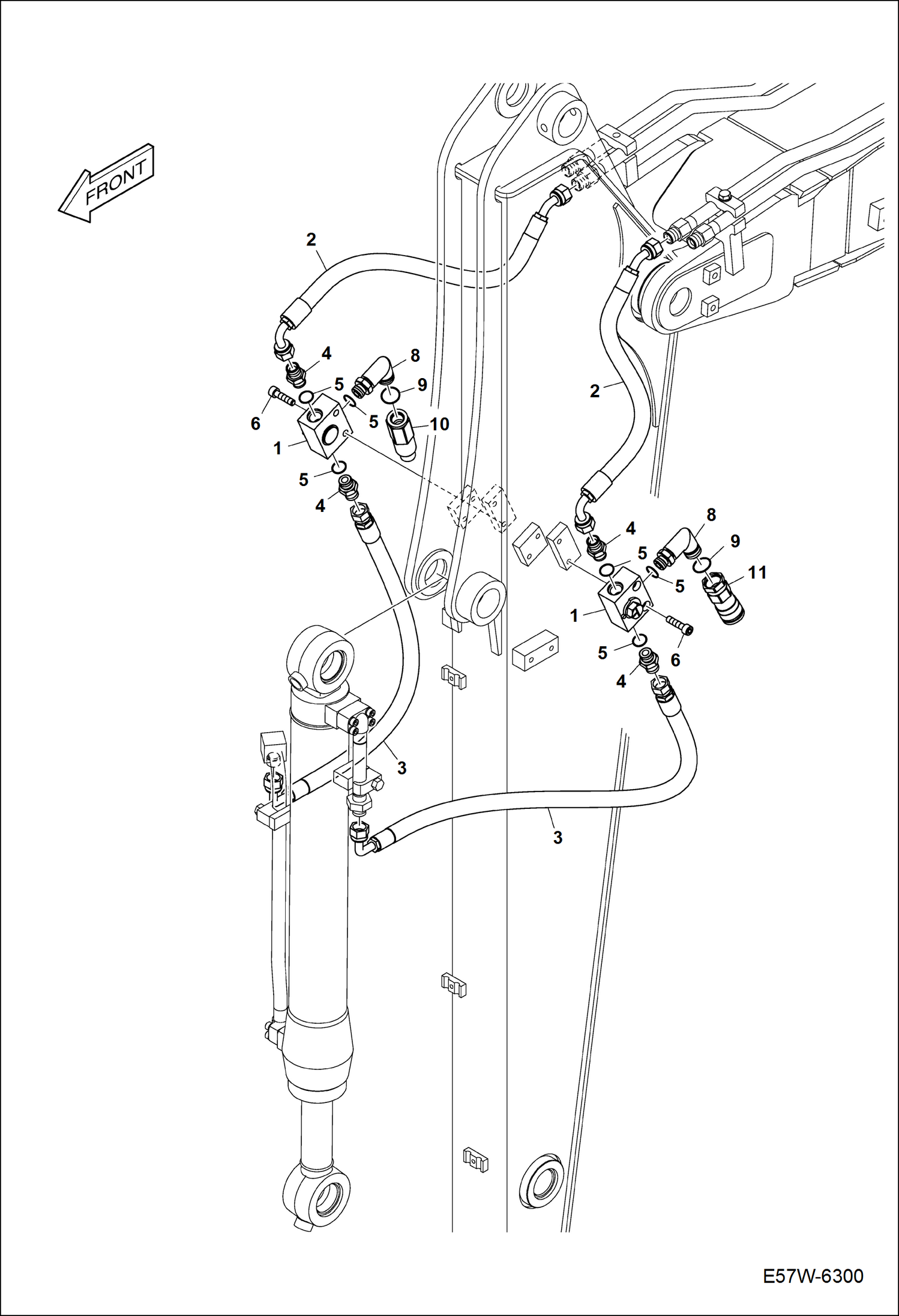 СХЕМА ГИДРАВЛИЧЕСКОЙ СИСТЕМЫ (РУКОЯТЬ 1,9 М) (ГРЕЙФЕРНЫЙ КОВШ)