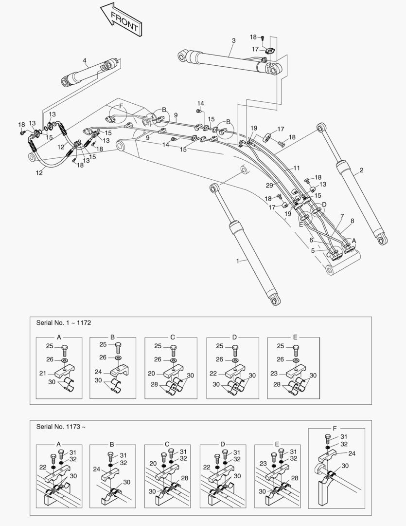 Спецтехника ПЕРЕДНИЙ ТРУБОПРОВОД-5.2 м СТРЕЛА+2.4 м РУКОЯТЬ