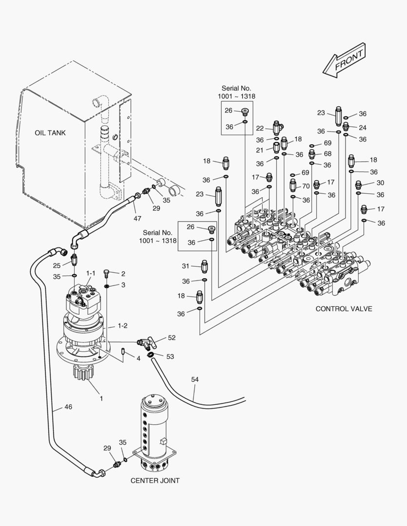 ТРУБОПРОВОД НИЗКОГО ДАВЛЕНИЯ(2)-ПОВОРОТ СТРЕЛЫ