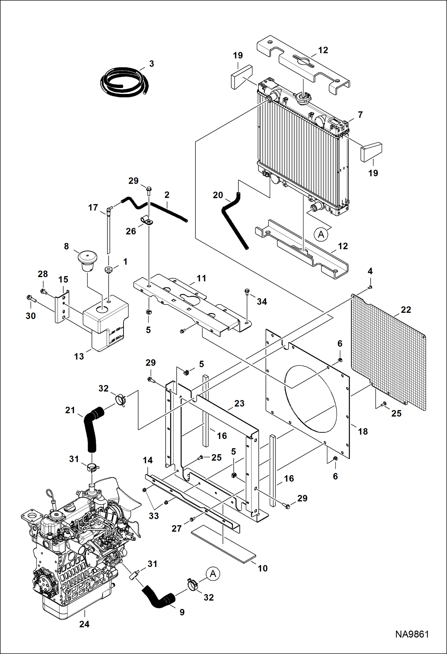 ДВИГАТЕЛЬ И КРЕПЕЖНЫЕ ДЕТАЛИ (СИСТЕМА ОХЛАЖДЕНИЯ В СБОРЕ)