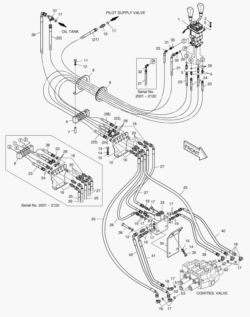 ТРУБОПРОВОД СЕРВОУПРАВЛЕНИЯ(2 РЫЧАГА-3 КАТУШКИ)
