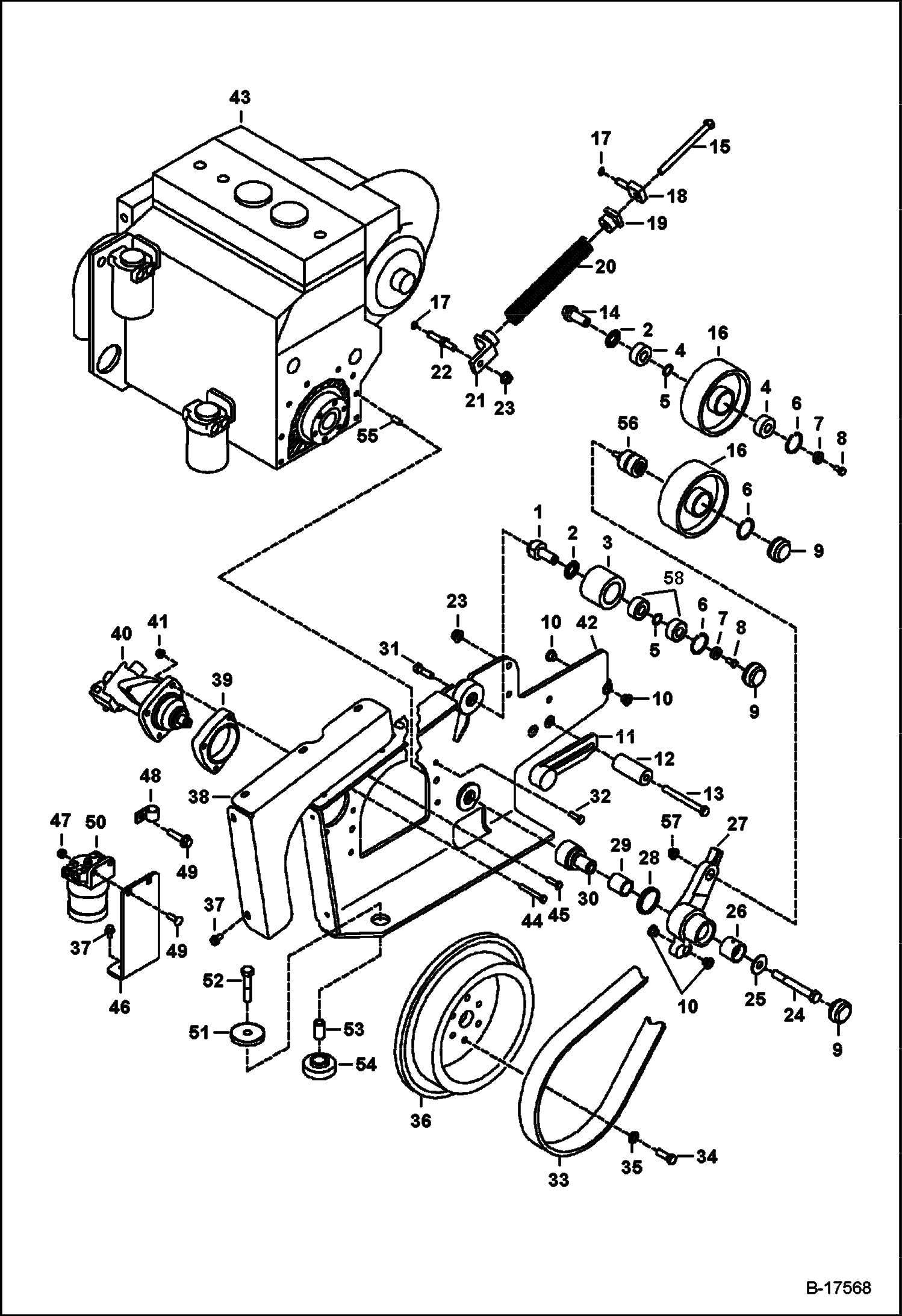 ДВИГАТЕЛЬ И КРЕПЕЖНЫЕ ДЕТАЛИ (СИСТЕМА РЕМНЕЙ ПРИВОДА)