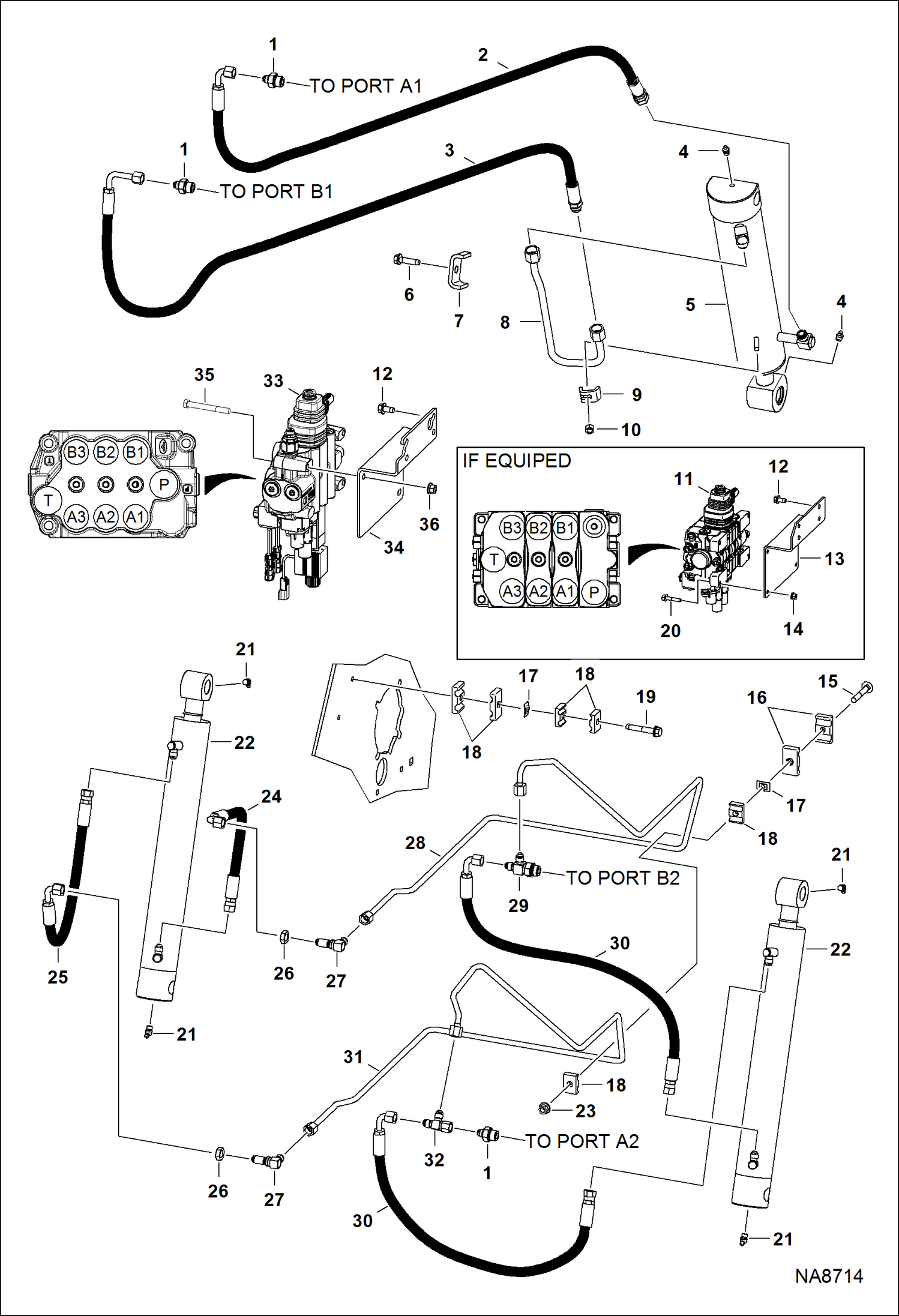 Схема СХЕМА ГИДРАВЛИЧЕСКОЙ СИСТЕМЫ (РАБОЧИЕ ЦИЛИНДРЫ) (ОСНОВНОЙ КЛАПАН МОНОБЛОКА)