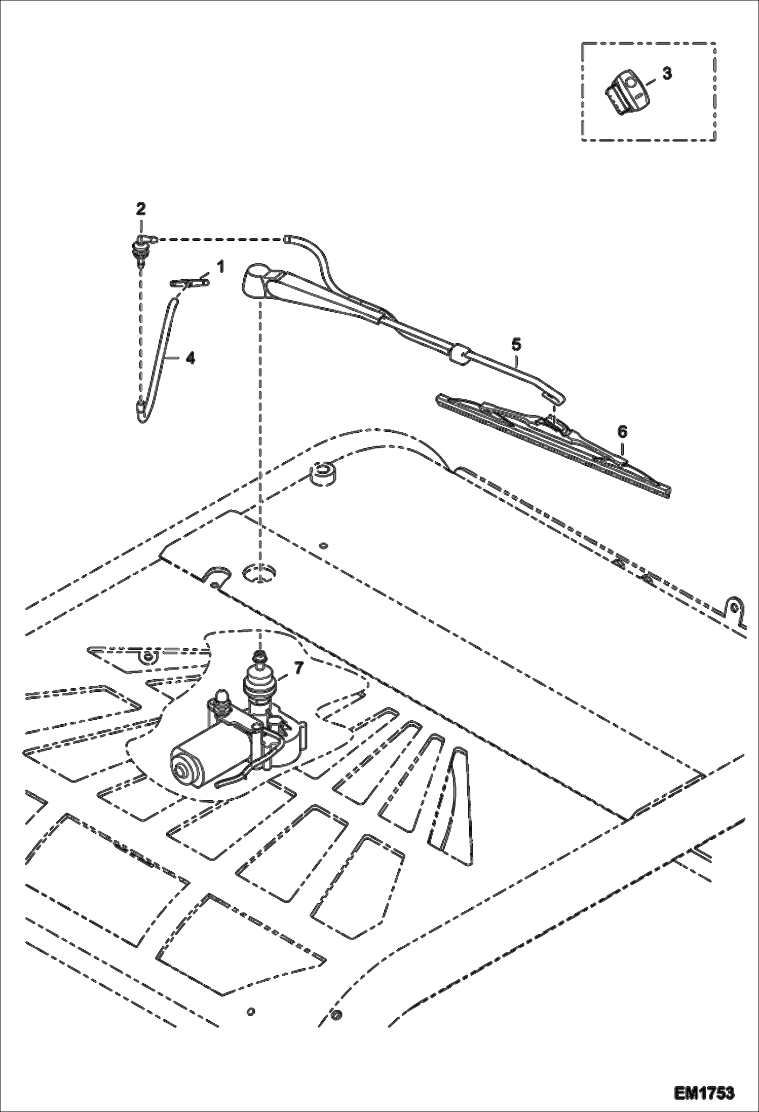 СТЕКЛООЧИСТИТЕЛЬ ВЕТРОВОГО СТЕКЛА, УСТАНОВЛЕННЫЙ НА КРЫШЕ