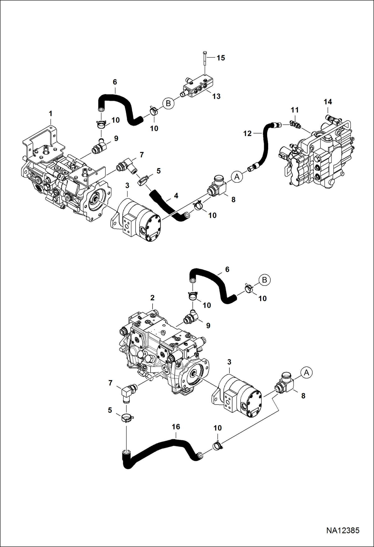 СХЕМА ГИДРОСТАТИЧЕСКОЙ СИСТЕМЫ (ГИДРОСТАТИЧЕСКИЙ НАСОС) (КОЛЛЕКТОР СЛИВОВ КАРТЕРА) (СЕРИЙНЫЙ НОМЕР B1EM11090 И ВЫШЕ)